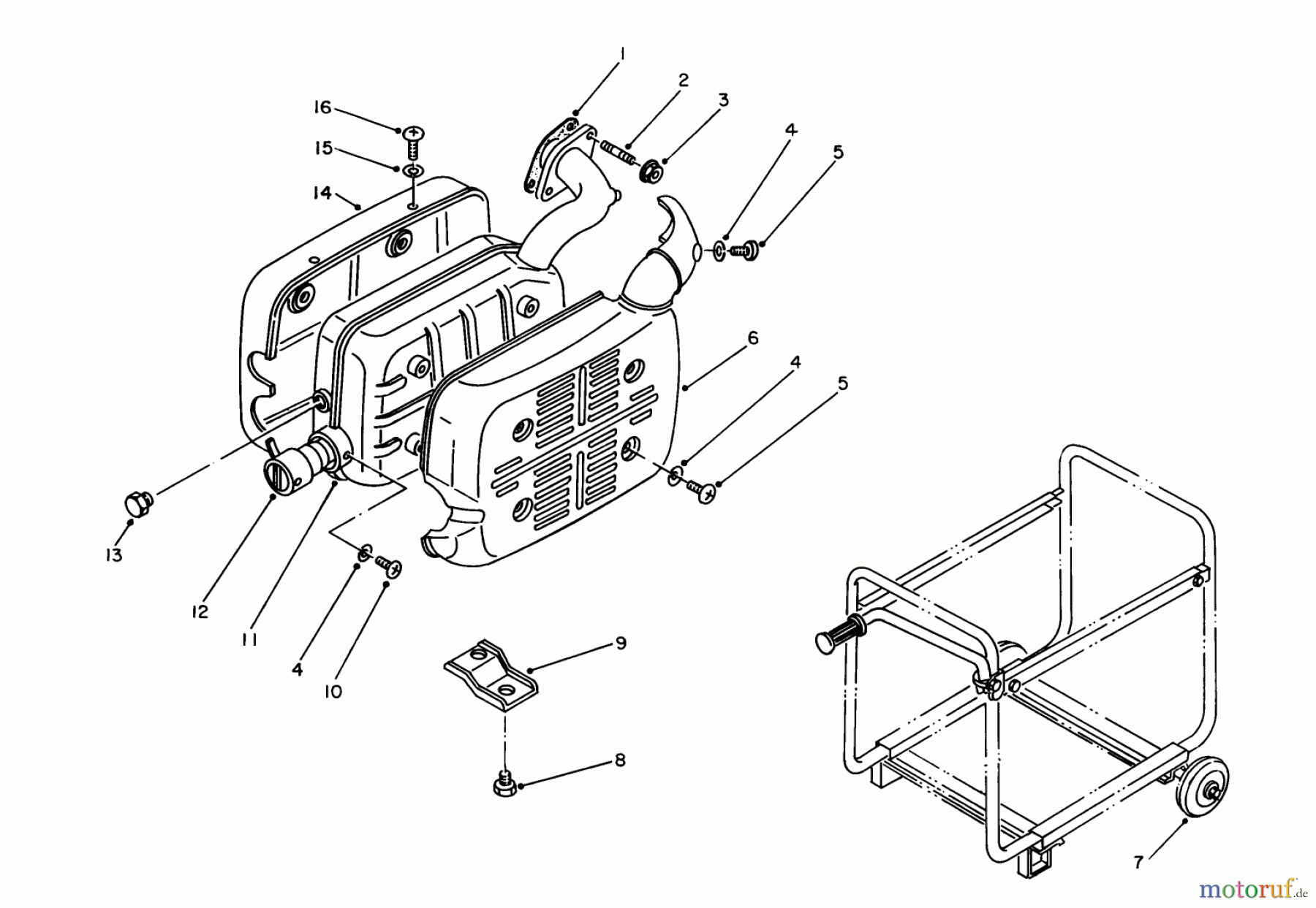  Toro Neu Generators 62012 (T1200) - Toro Generator, T1200, 1986 (6000001-6999999) MUFFLER-EXHAUST ASSEMBLY