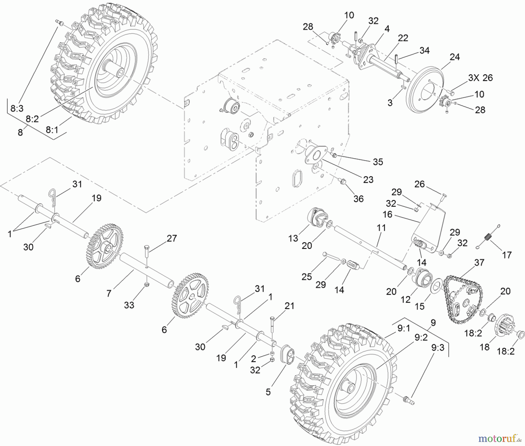  Toro Neu Snow Blowers/Snow Throwers Seite 2 38674 (1028 OXE) - Toro Power Max Heavy Duty 1028 OXE Snowthrower, 2013 (SN 313000001-312999999) WHEEL CLUTCH ASSEMBLY