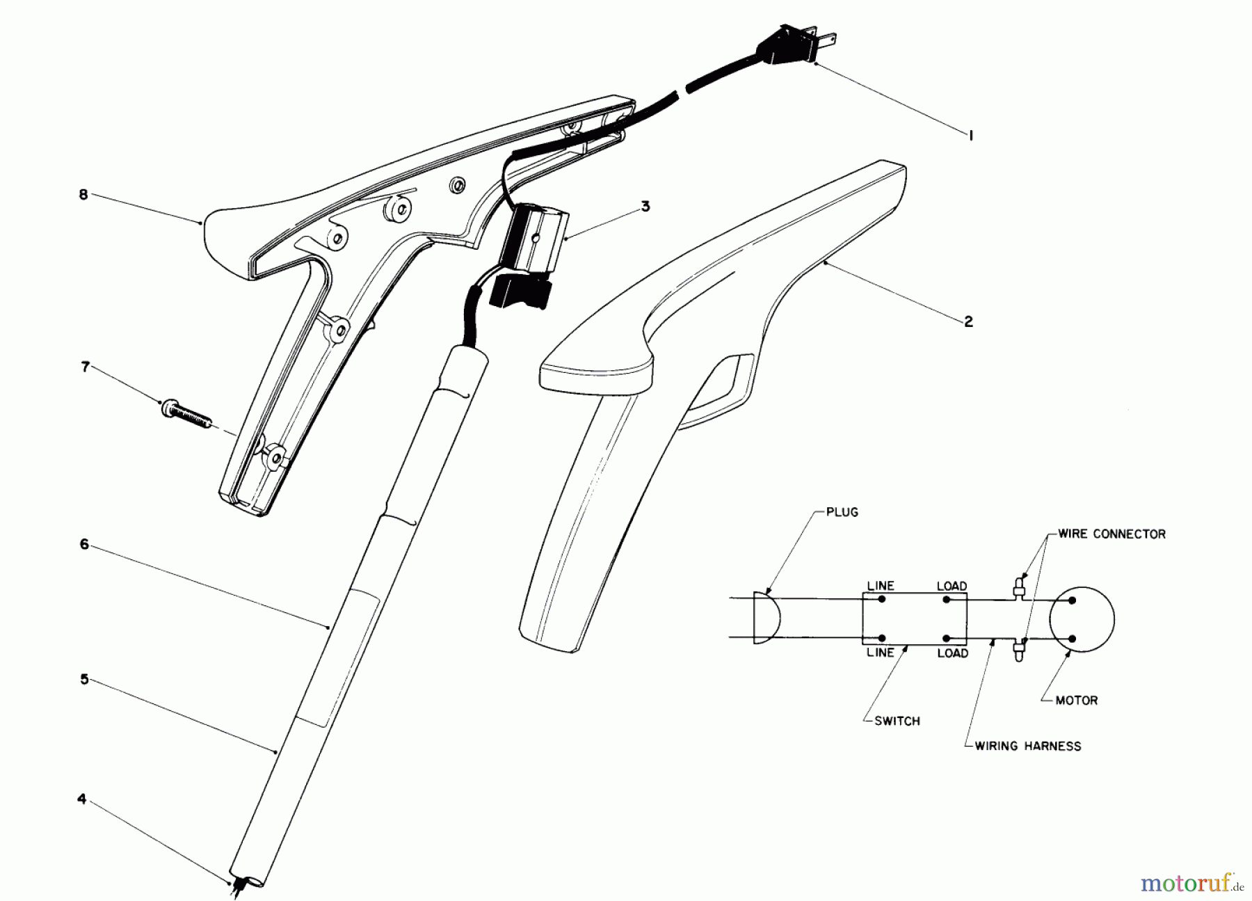  Toro Neu Trimmers, String/Brush 51230 (910) - Toro 910 Electric Trimmer, 1982 (2000001-2999999) HANDLE ASSEMBLY