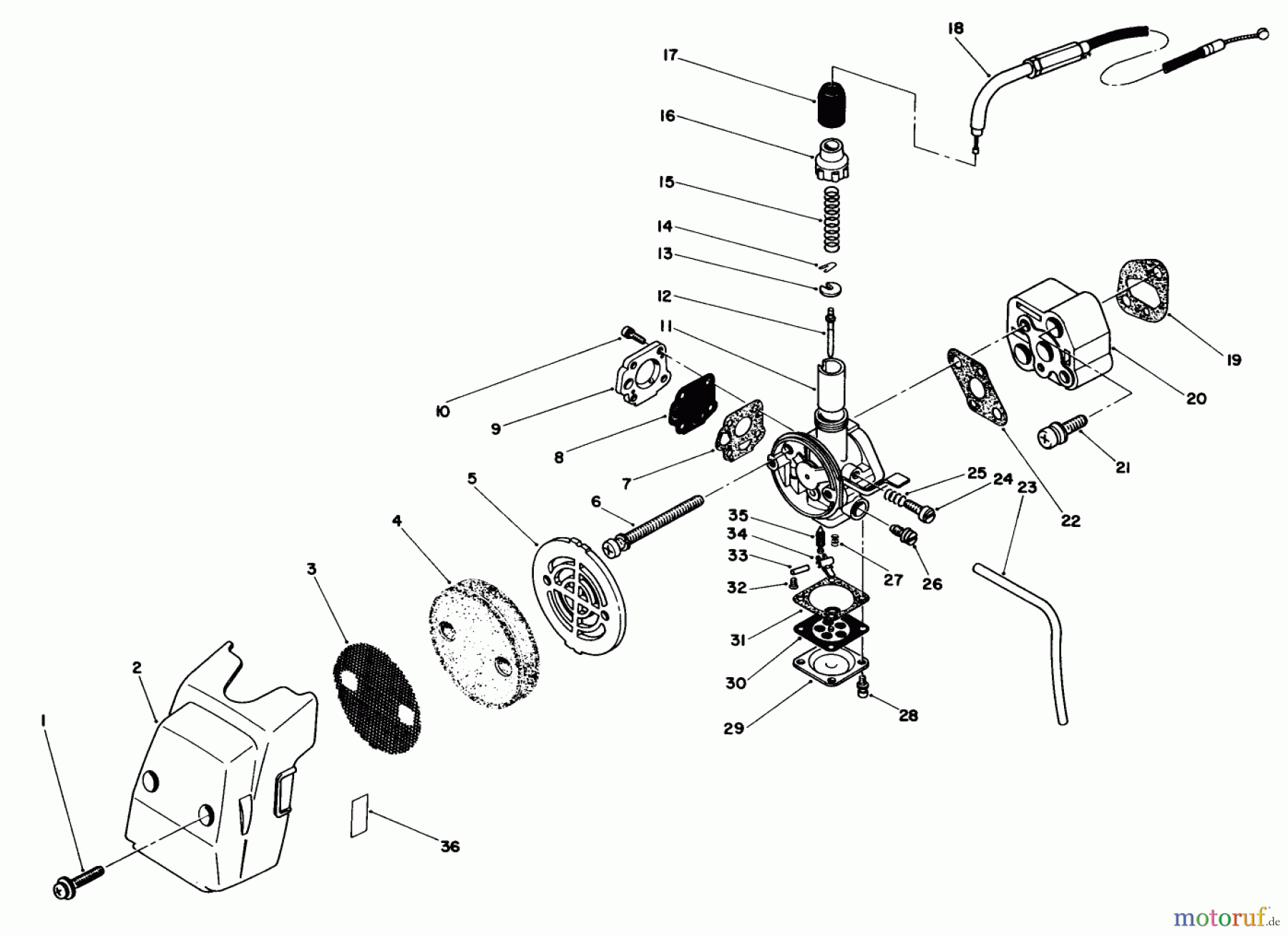  Toro Neu Trimmers, String/Brush 51642 (TC 2000) - Toro TC 2000 Gas Trimmer, 1986 (6000001-6999999) CARBURETOR & AIR CLEANER ASSEMBLY