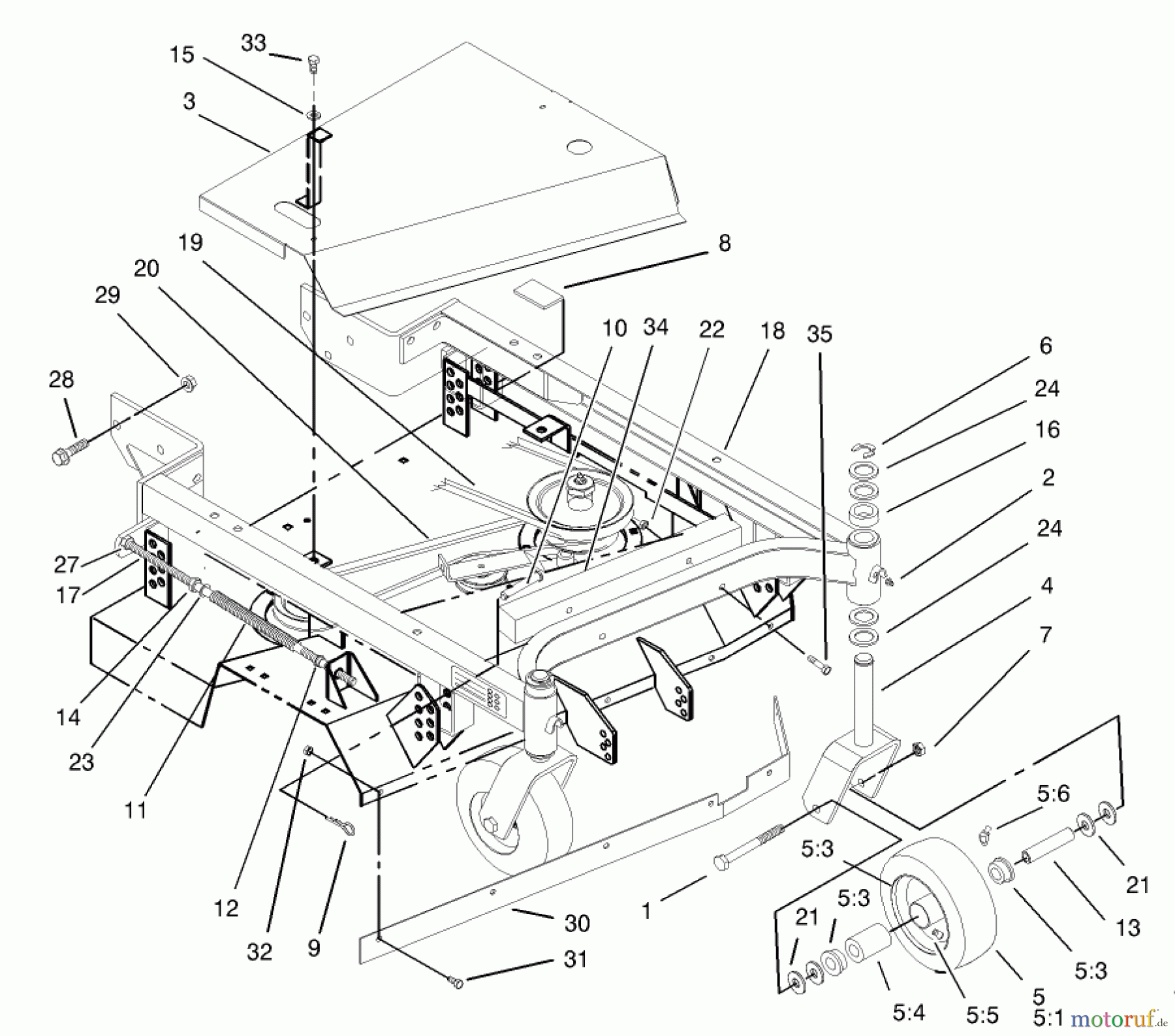  Mähdecks 30138 - Toro 92cm Side Discharge Mower (SN: 230000001 - 230999999) (2003) FRAME BELT AND WHEEL ASSEMBLY