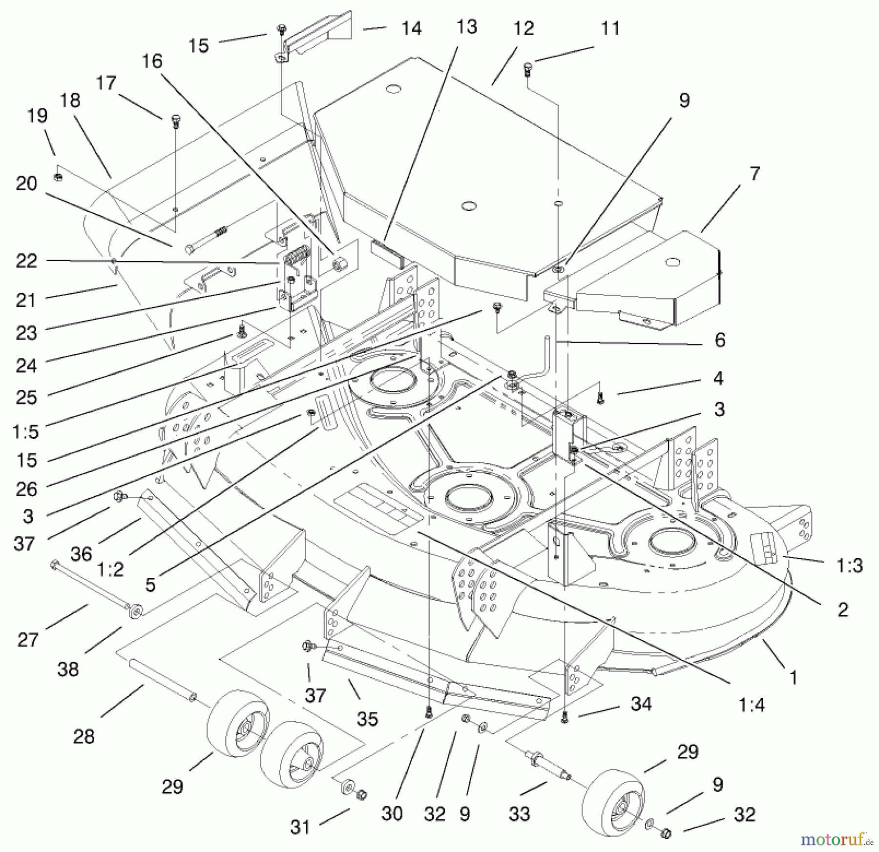  Mähdecks 30147 - Toro 112cm Side Discharge Mower (SN: 220000001 - 220999999) (2002) DECK AND COVER ASSEMBLY