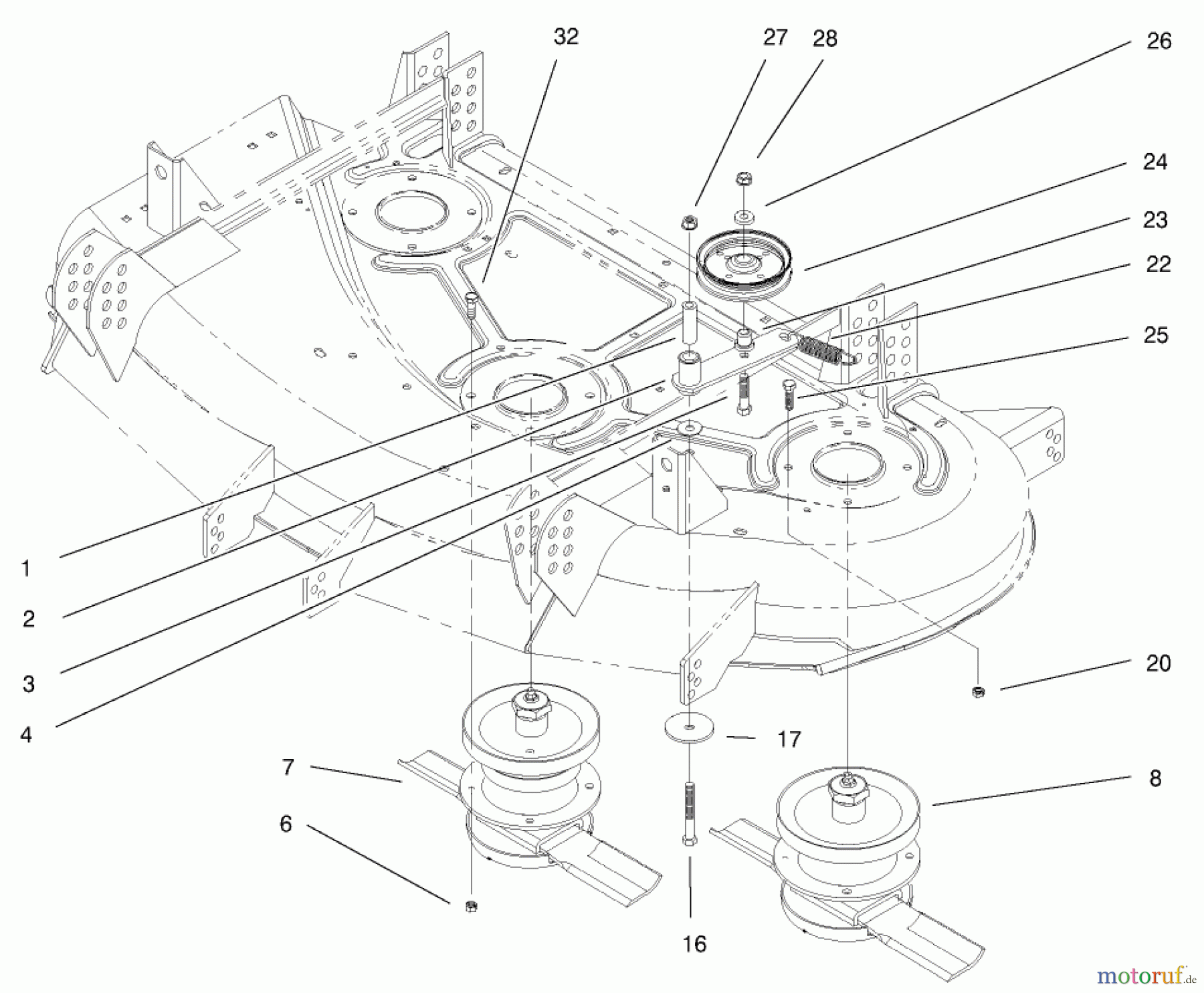  Mähdecks 30147 - Toro 112cm Side Discharge Mower (SN: 220000001 - 220999999) (2002) SPINDLE AND IDLER ASSEMBLY