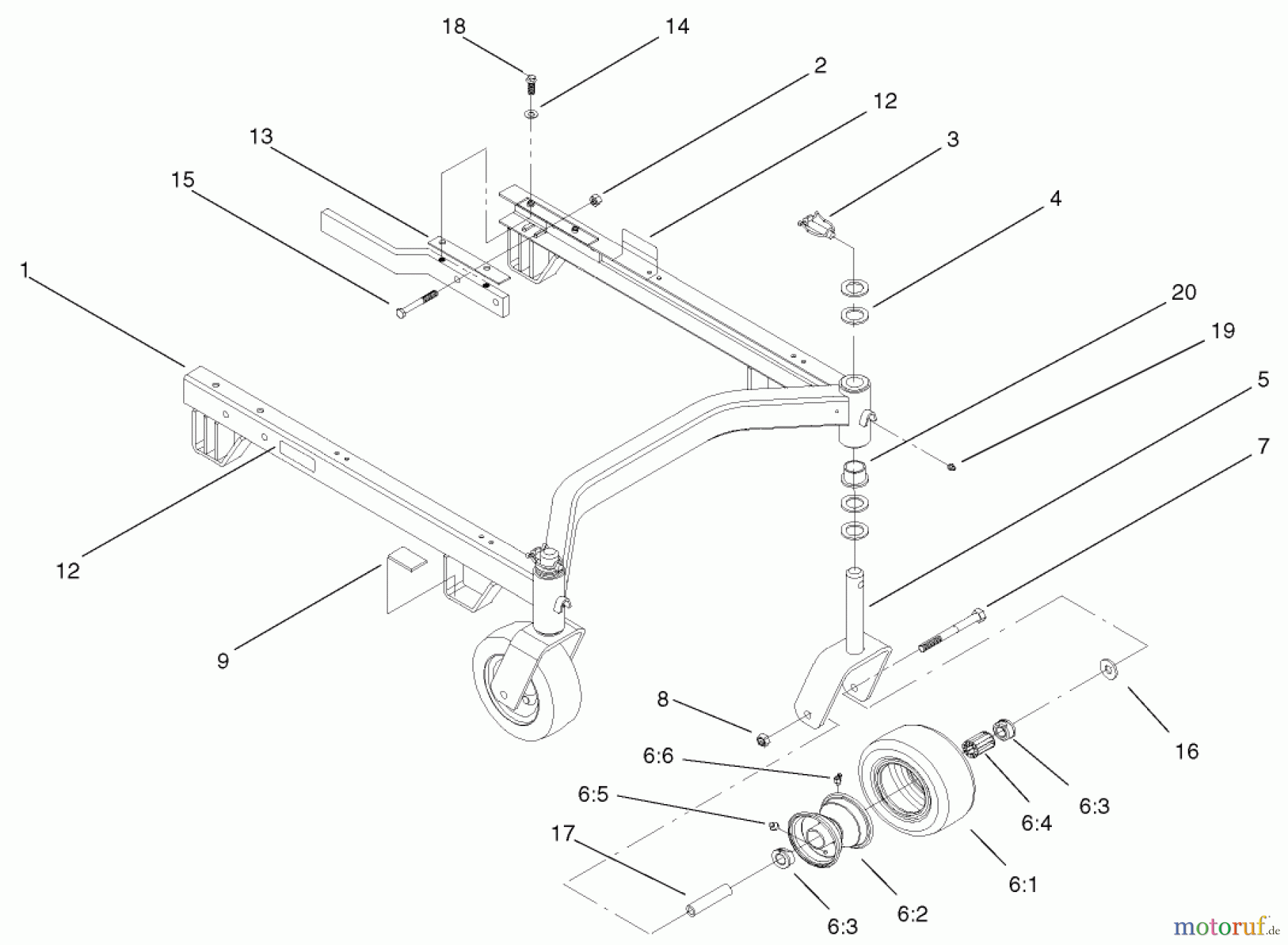  Mähdecks 30544TE - Toro 112cm Side Discharge Mower, Groundsmaster 120 (SN: 240000001 - 240999999) (2004) CARRIER FRAME AND CASTER WHEEL ASSEMBLY