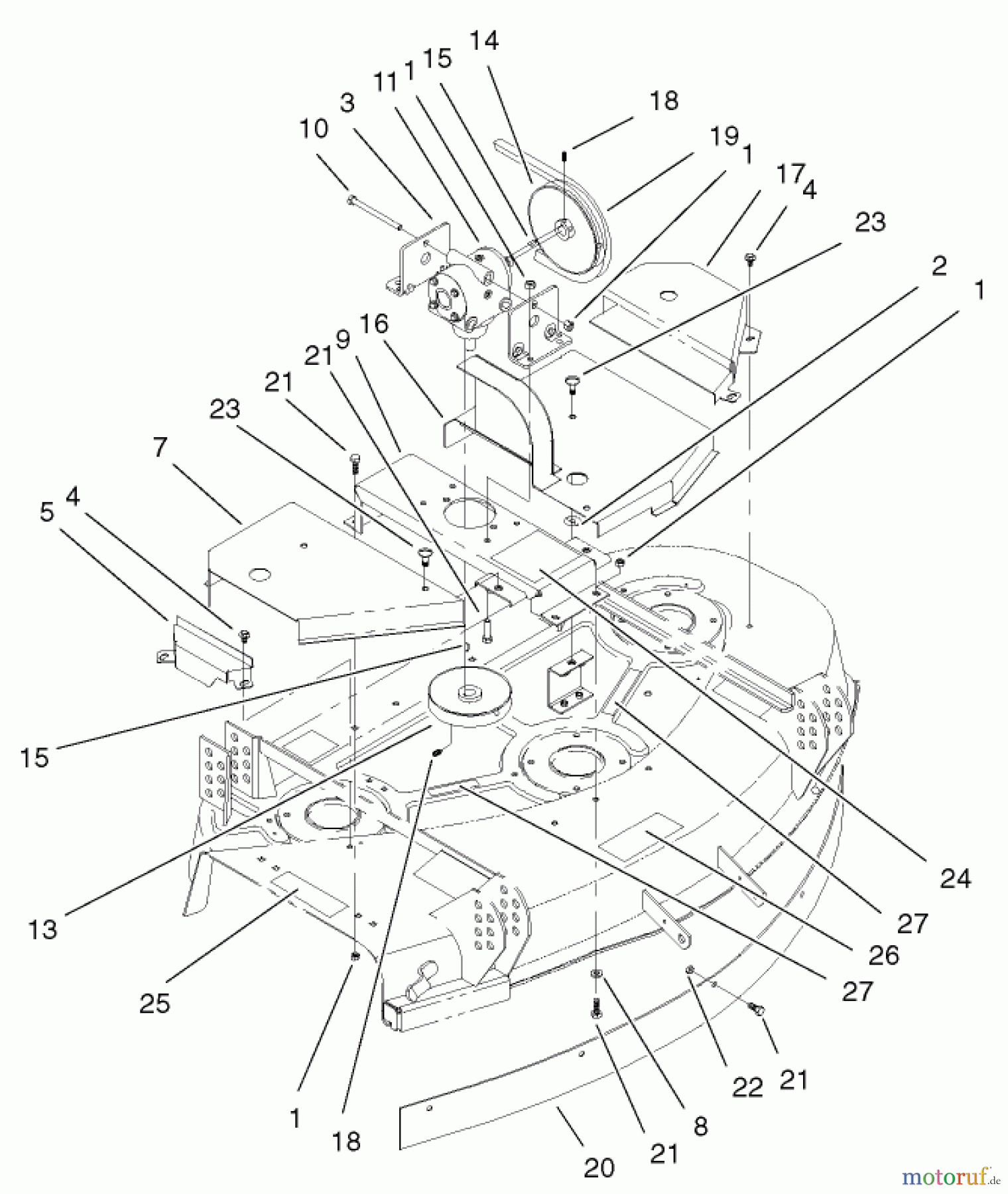  Mähdecks 30544TE - Toro 112cm Side Discharge Mower, Groundsmaster 120 (SN: 230000001 - 230999999) (2003) COVER AND GEARBOX ASSEMBLY