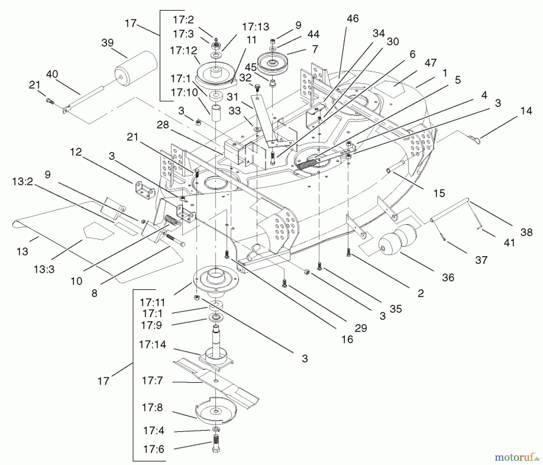  Mähdecks 30544TE - Toro 112cm Side Discharge Mower, Groundsmaster 120 (SN: 230000001 - 230999999) (2003) DECK AND SPINDLE ASSEMBLY