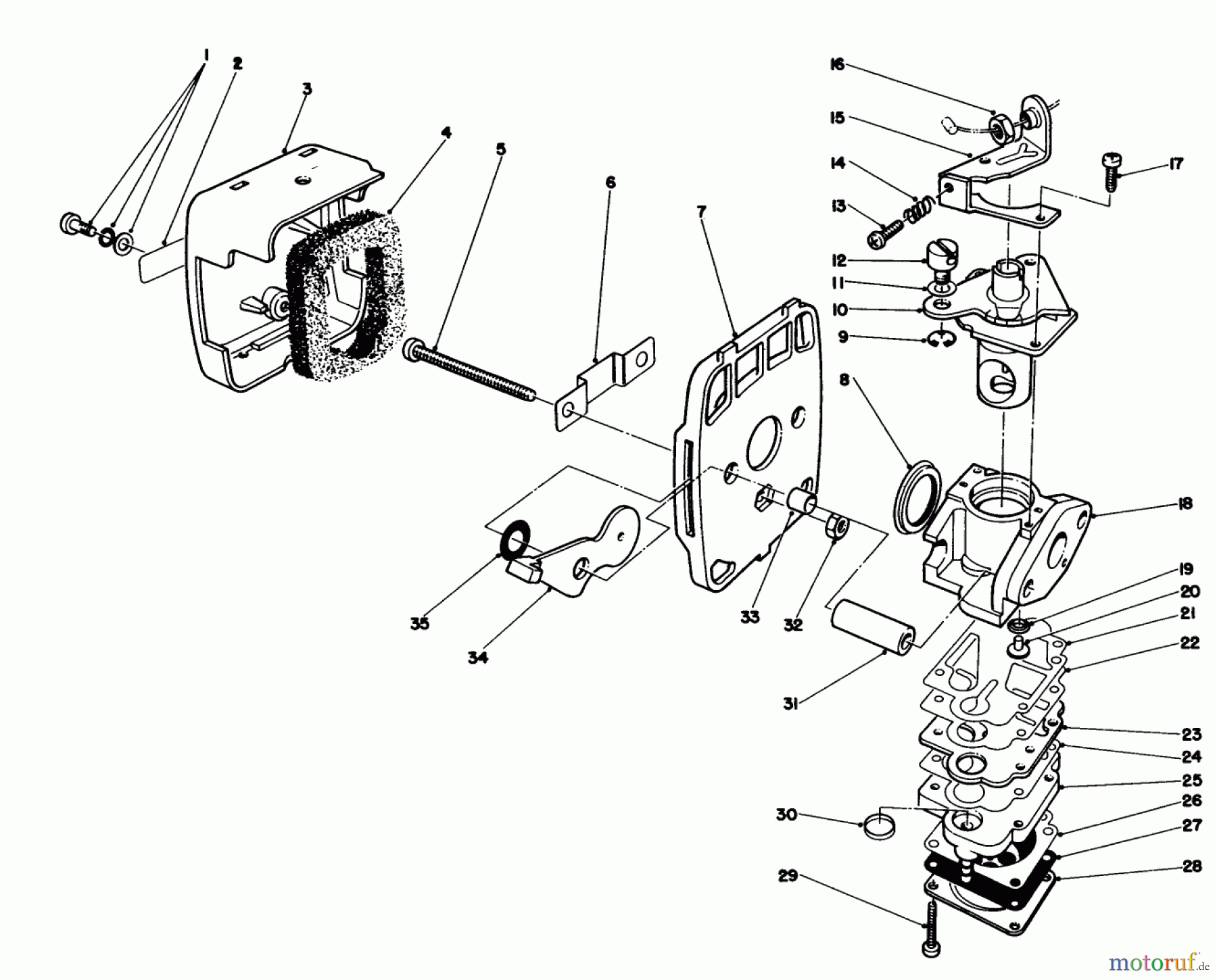  Laubbläser / Laubsauger 30935 - Toro 20cc Hand Held Blower (SN: 1000001 - 1999999) (1991) CARBURETOR & AIR CLEANER ASSEMBLY