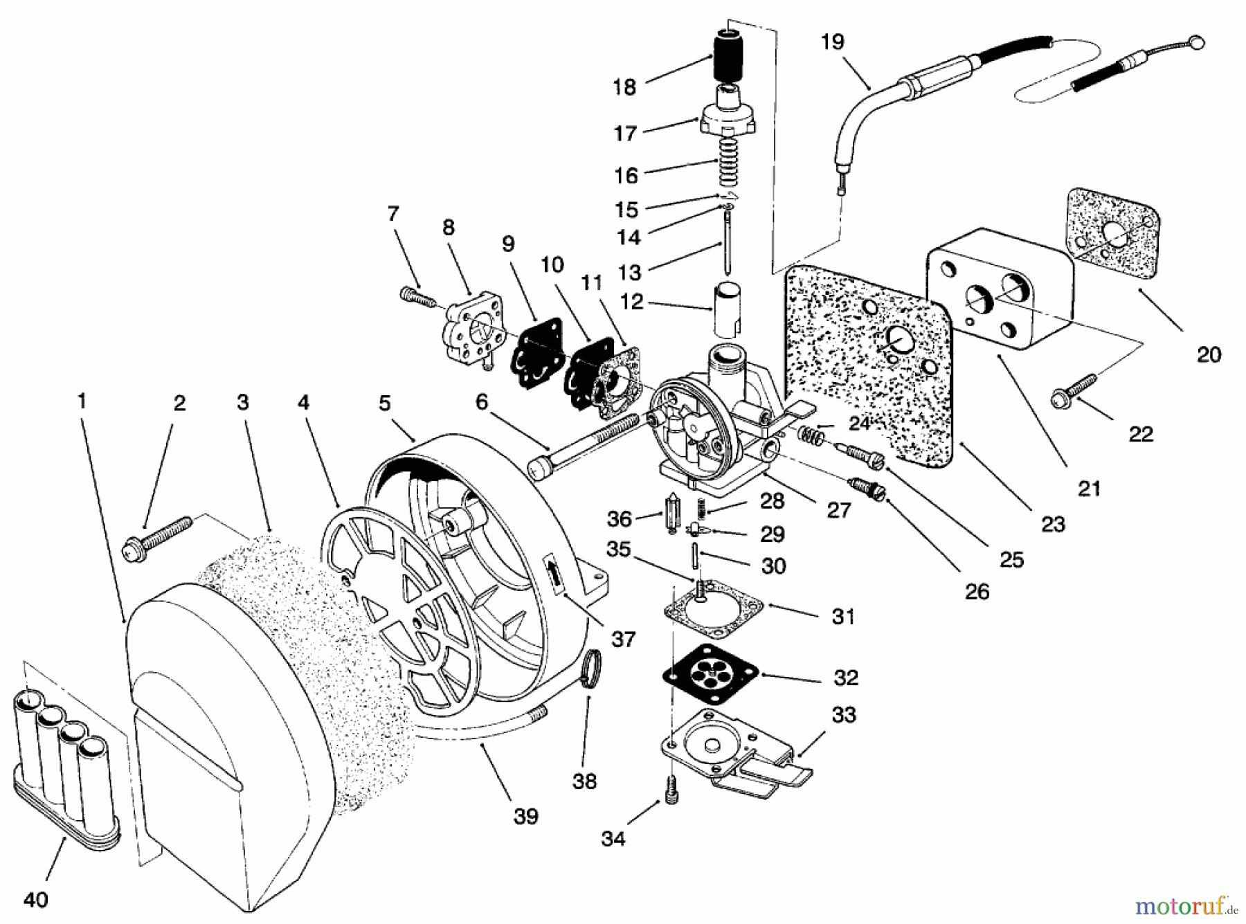  Laubbläser / Laubsauger 30941 - Toro 41cc Back Pack Blower (SN: 69000001 - 69999999) (1996) CARBURETOR & AIR CLEANER ASSEMBLY