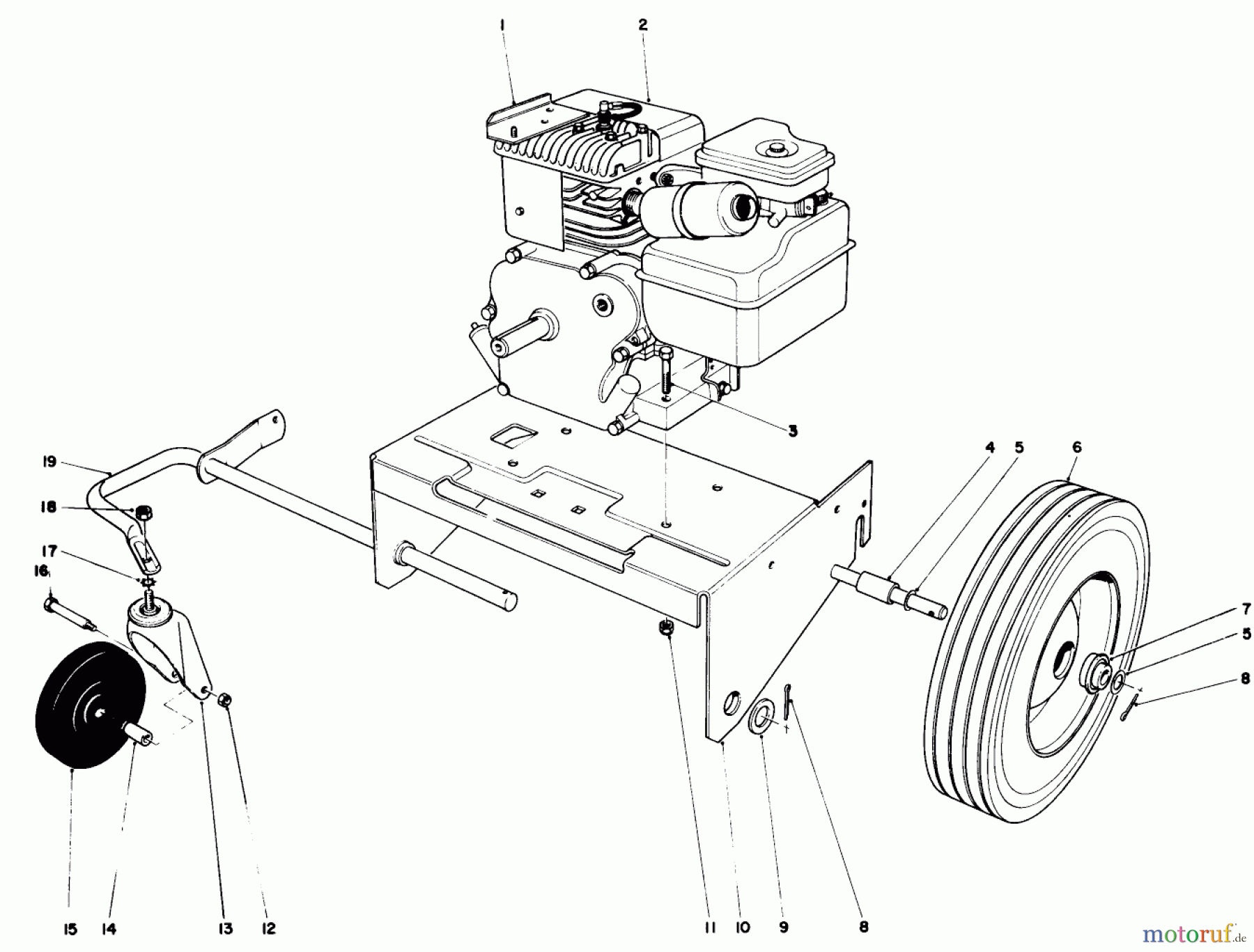  Laubbläser / Laubsauger 62922 - Toro 5 hp Lawn Vacuum (SN: 4000001 - 4999999) (1974) ENGINE AND BASE ASSEMBLY (MODEL 62911)