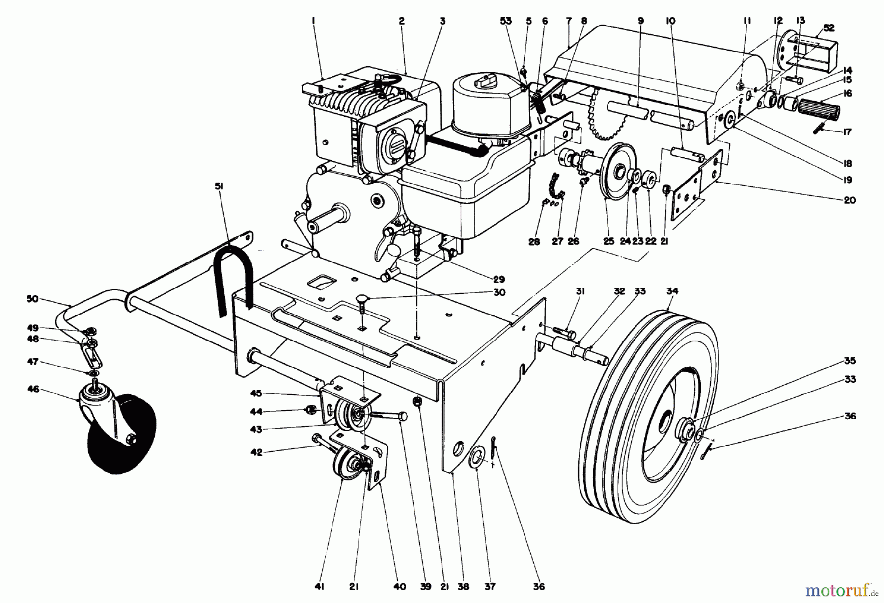  Laubbläser / Laubsauger 62923 - Toro 5 hp Lawn Vacuum (SN: 0000001 - 0999999) (1990) ENGINE & BASE ASSEMBLY (MODEL 62923 CONTINUED)