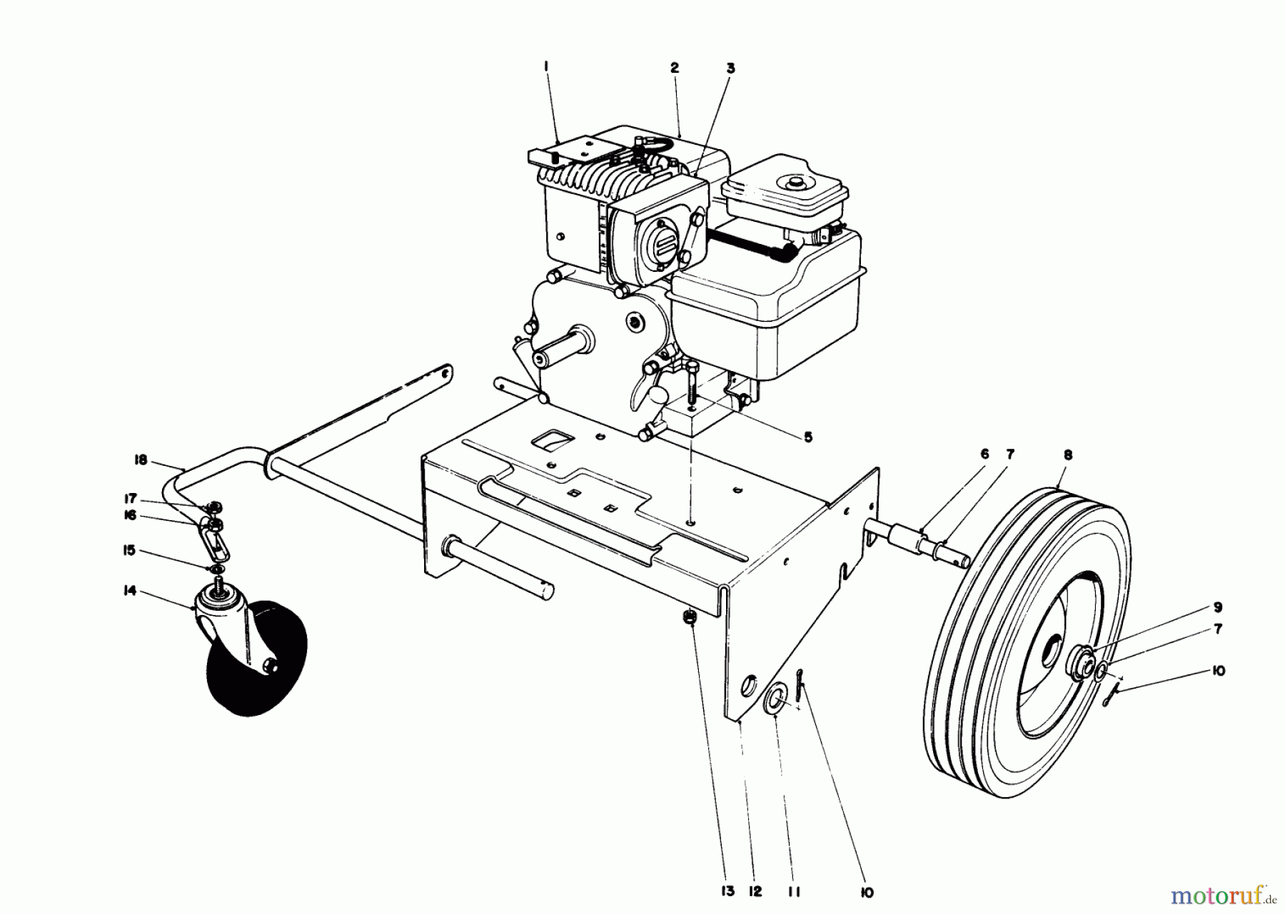  Laubbläser / Laubsauger 62923 - Toro 5 hp Lawn Vacuum (SN: 1000001 - 1999999) (1981) ENGINE AND BASE ASSEMBLY (MODEL 62912)