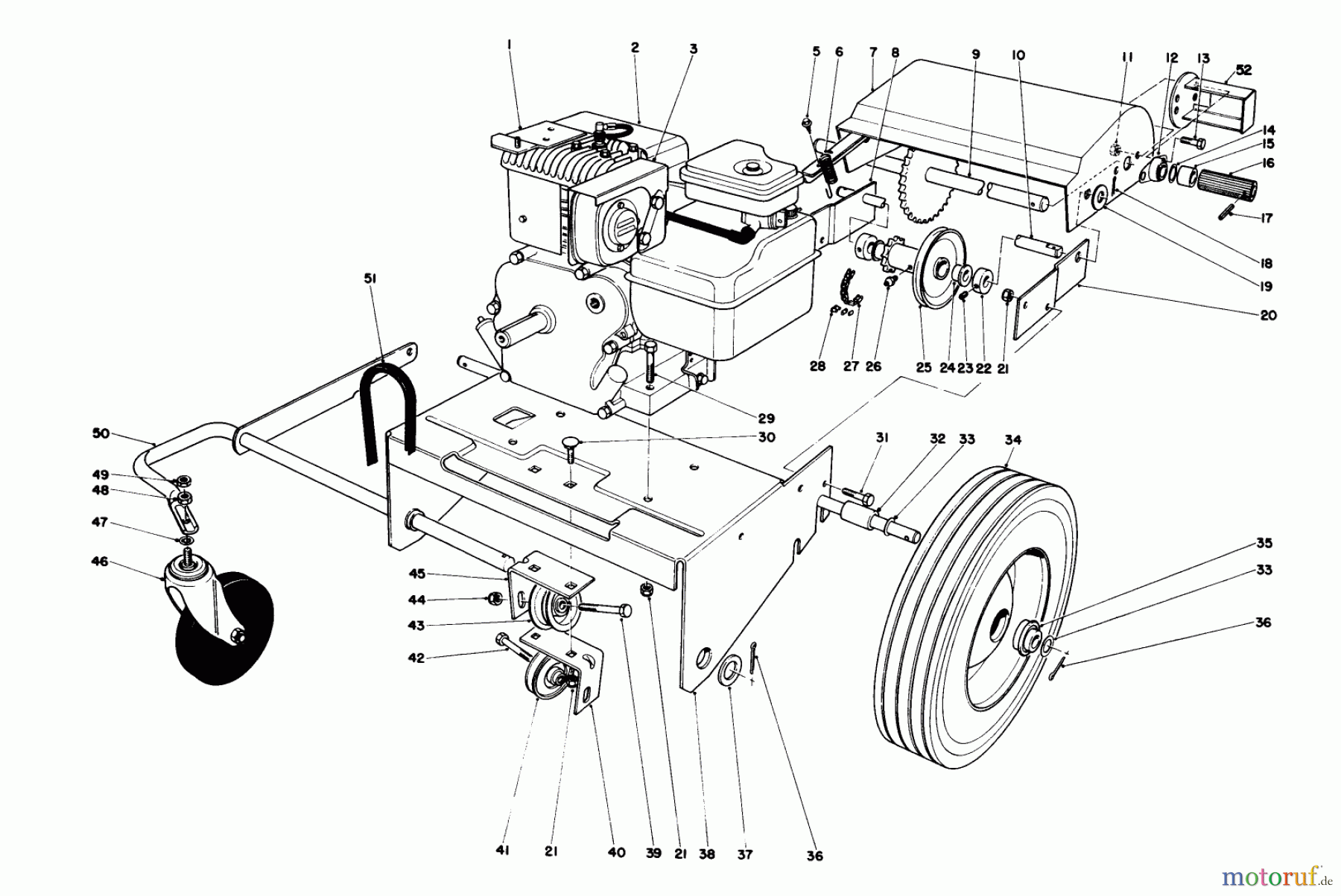  Laubbläser / Laubsauger 62923 - Toro 5 hp Lawn Vacuum (SN: 1000001 - 1999999) (1981) ENGINE AND BASE ASSEMBLY (MODEL 62923)