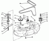 Mähdecks 78400 - Toro 38" Side Discharge Mower (SN: 69000001 - 69999999) (1996) Listas de piezas de repuesto y dibujos SPINDLE ASSEMBLY, IDLER PULLEYS & BELTS