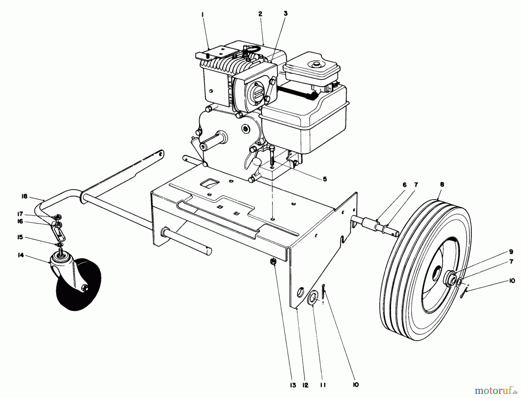  Laubbläser / Laubsauger 62912 - Toro 5 hp Lawn Vacuum (SN: 4000001 - 4999999) (1984) ENGINE AND BASE ASSEMBLY (MODEL 62912)