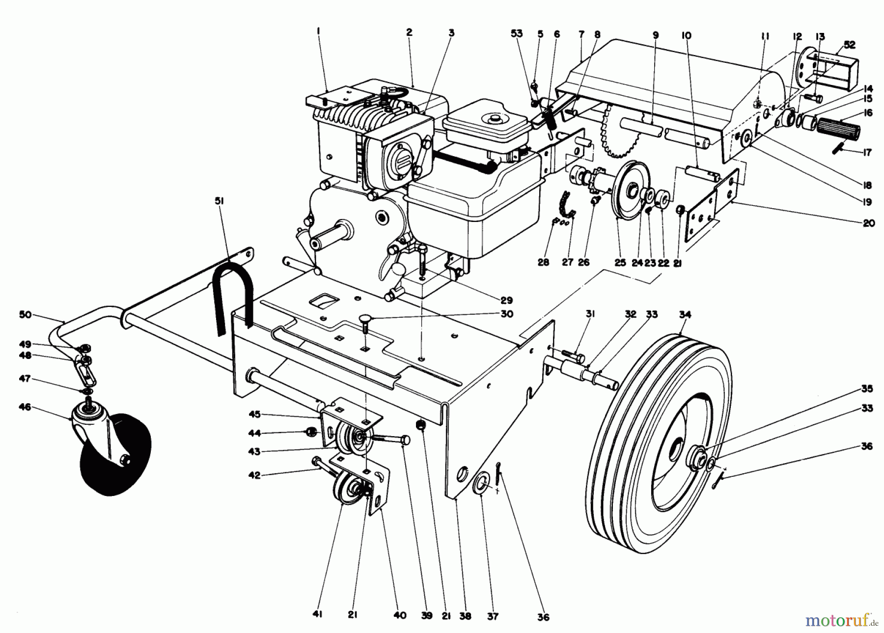  Laubbläser / Laubsauger 62912 - Toro 5 hp Lawn Vacuum (SN: 4000001 - 4999999) (1984) ENGINE AND BASE ASSEMBLY (MODEL 62923)