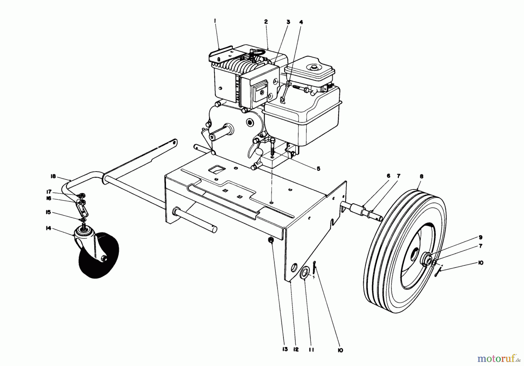  Laubbläser / Laubsauger 62912 - Toro 5 hp Lawn Vacuum (SN: 6000001 - 6999999) (1976) ENGINE AND BASE ASSEMBLY (MODEL 62912)