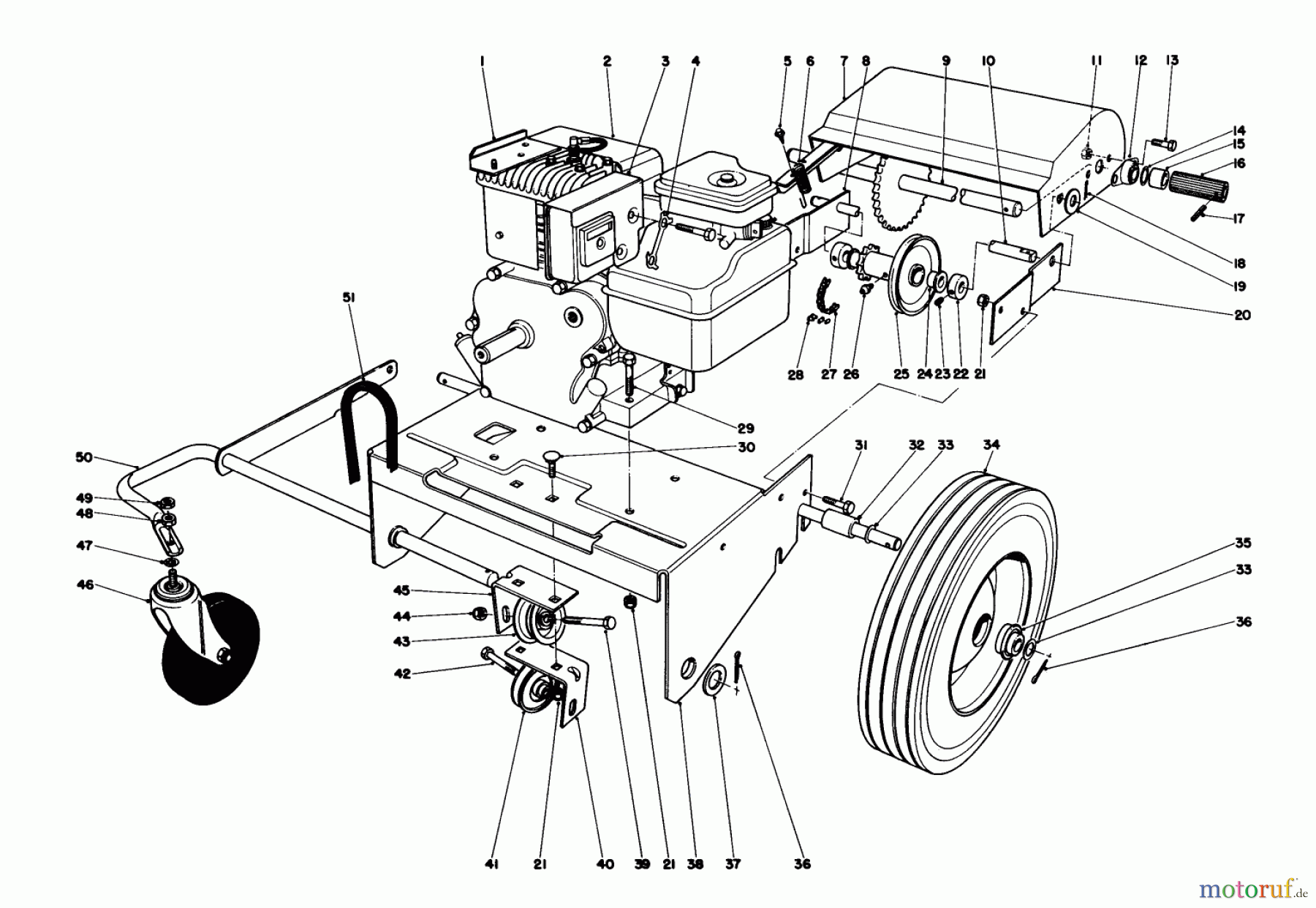  Laubbläser / Laubsauger 62912 - Toro 5 hp Lawn Vacuum (SN: 7000001 - 7999999) (1977) ENGINE AND BASE ASSEMBLY (MODEL 62923)