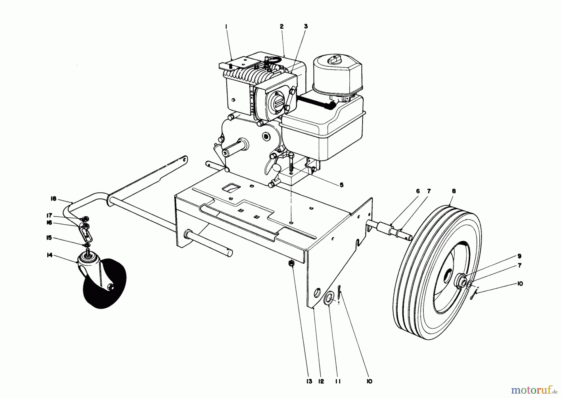  Laubbläser / Laubsauger 62923 - Toro 5 hp Lawn Vacuum (SN: 6000001 - 6999999) (1986) ENGINE AND BASE ASSEMBLY (MODEL 62912)