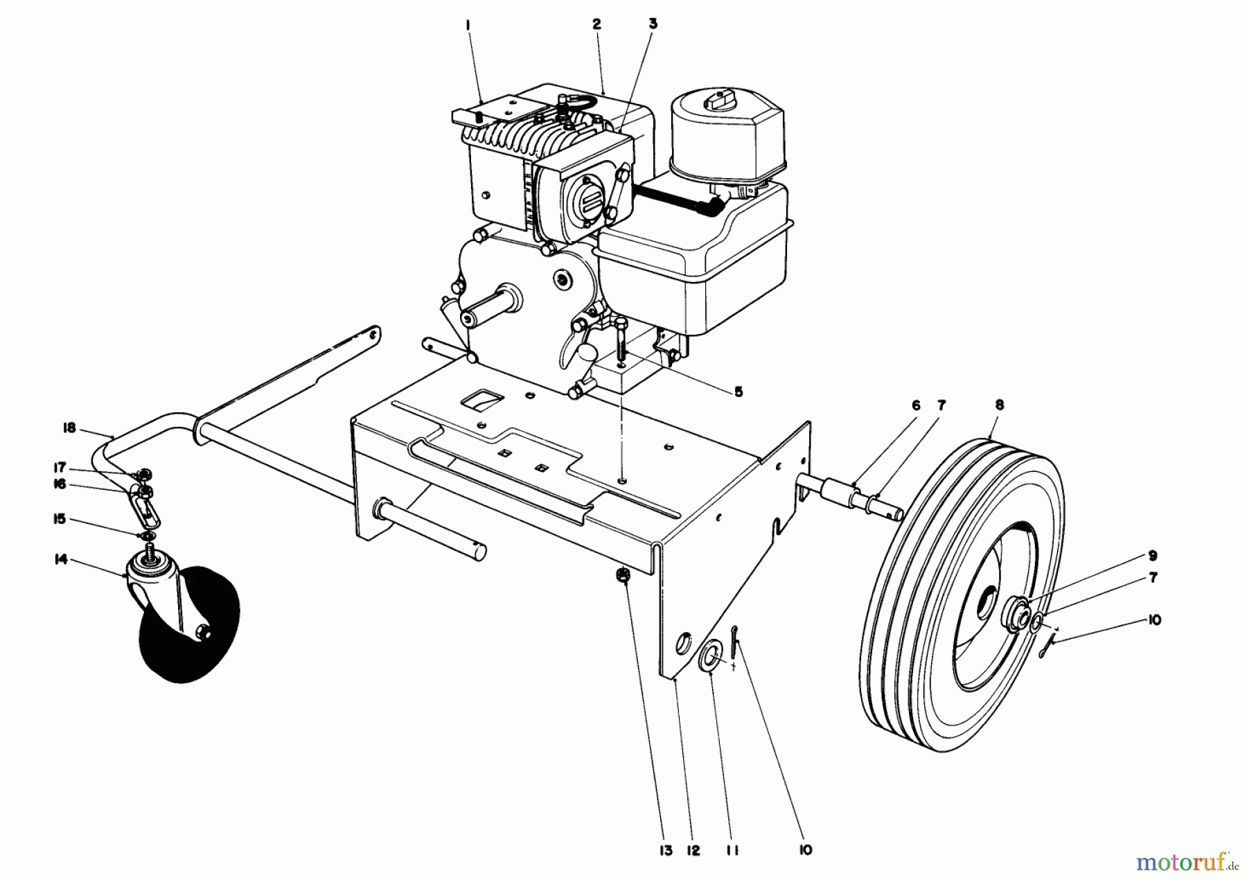  Laubbläser / Laubsauger 62912 - Toro 5 hp Lawn Vacuum (SN: 7000001 - 7999999) (1987) ENGINE AND BASE ASSEMBLY (MODEL 62912)