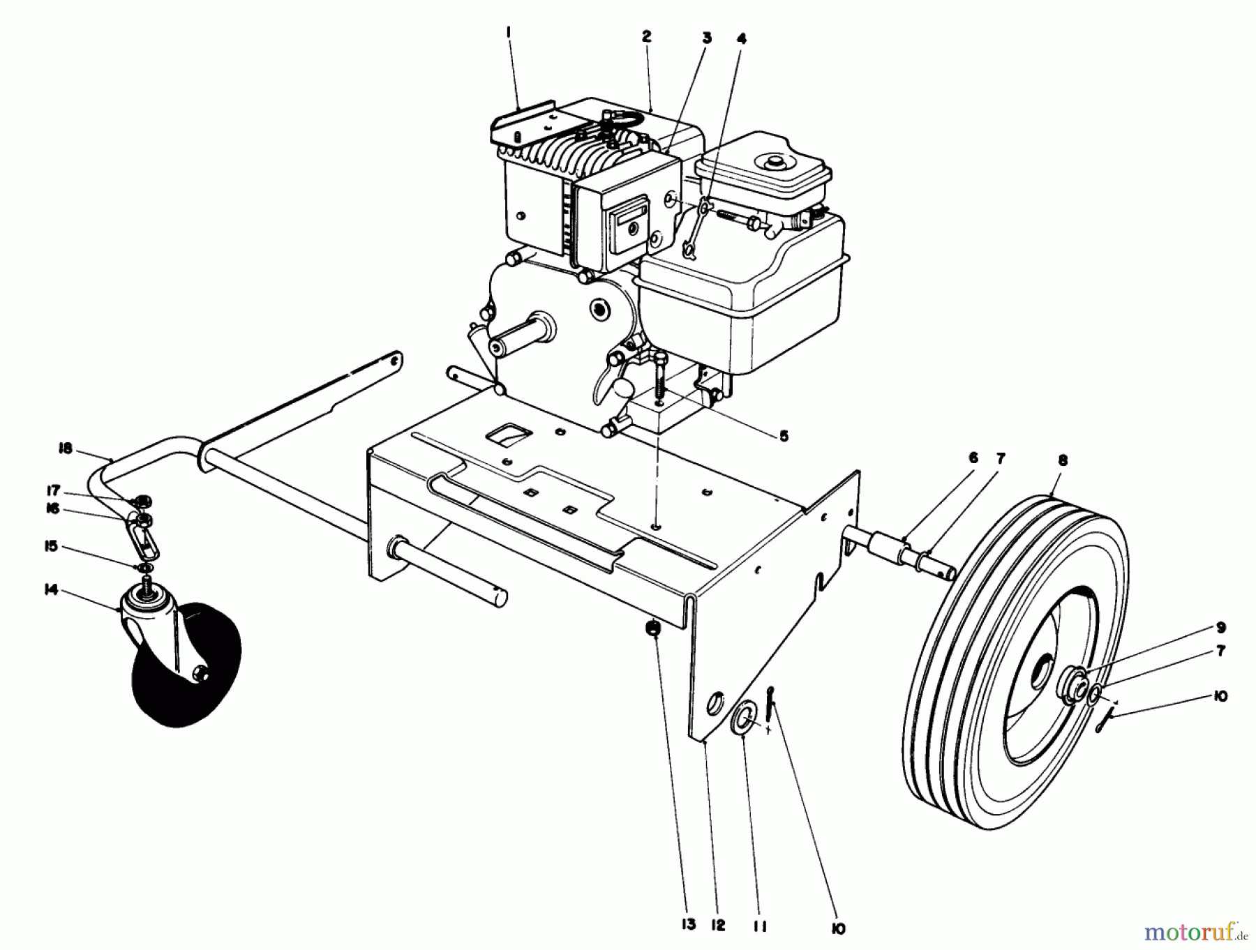  Laubbläser / Laubsauger 62923 - Toro 5 hp Lawn Vacuum (SN: 8000001 - 8999999) (1978) ENGINE AND BASE ASSEMBLY (MODEL 62912)