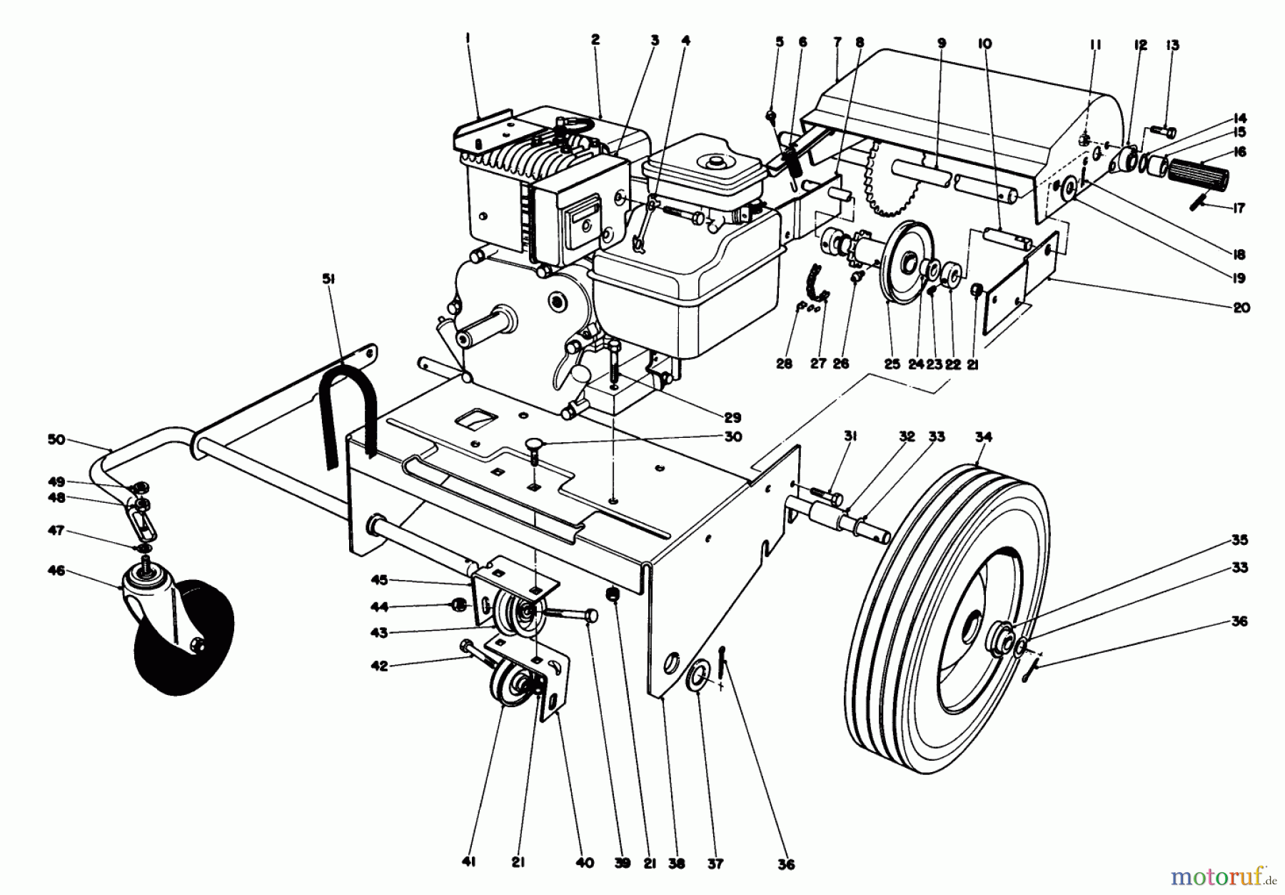  Laubbläser / Laubsauger 62923 - Toro 5 hp Lawn Vacuum (SN: 8000001 - 8999999) (1978) ENGINE AND BASE ASSEMBLY (MODEL 62923)