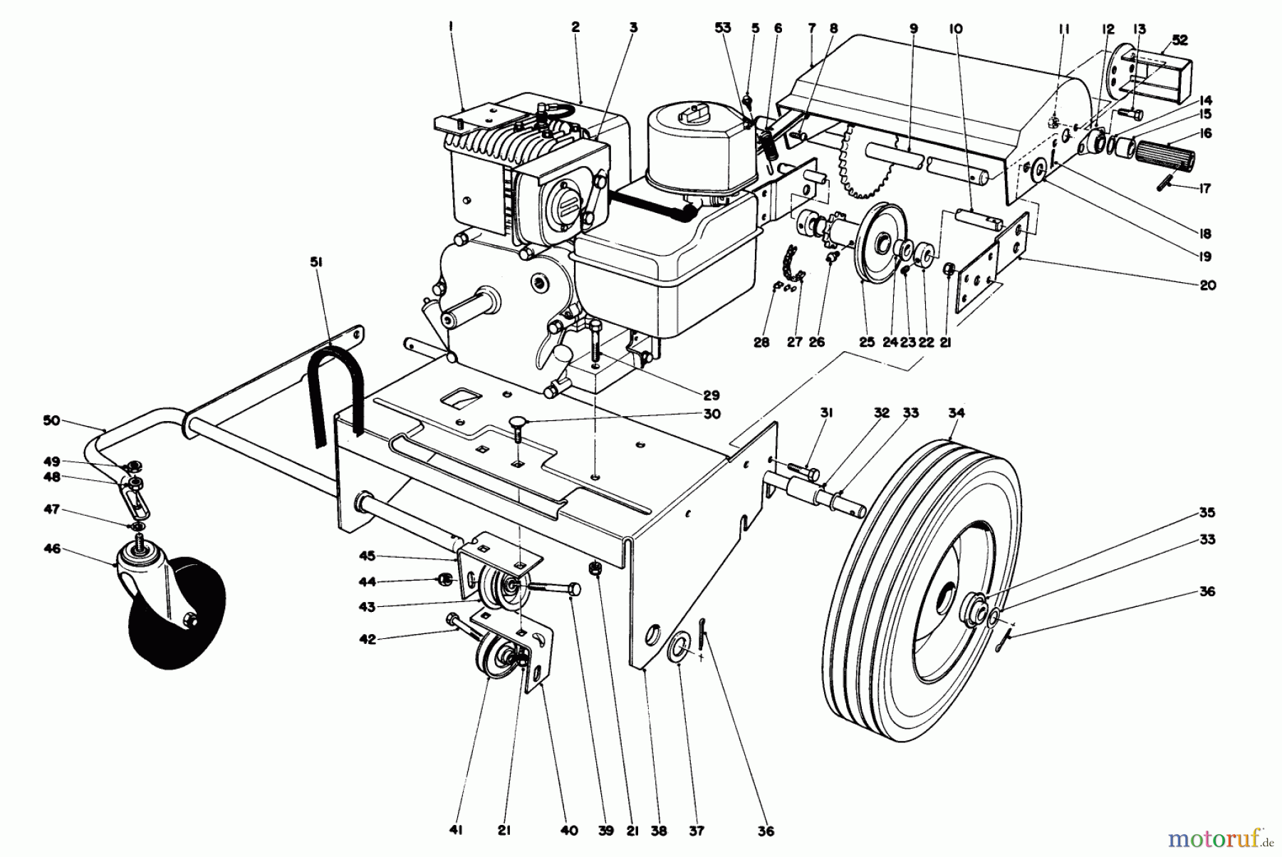  Laubbläser / Laubsauger 62912 - Toro 5 hp Lawn Vacuum (SN: 8000001 - 8999999) (1988) ENGINE AND BASE ASSEMBLY (MODEL 62923)