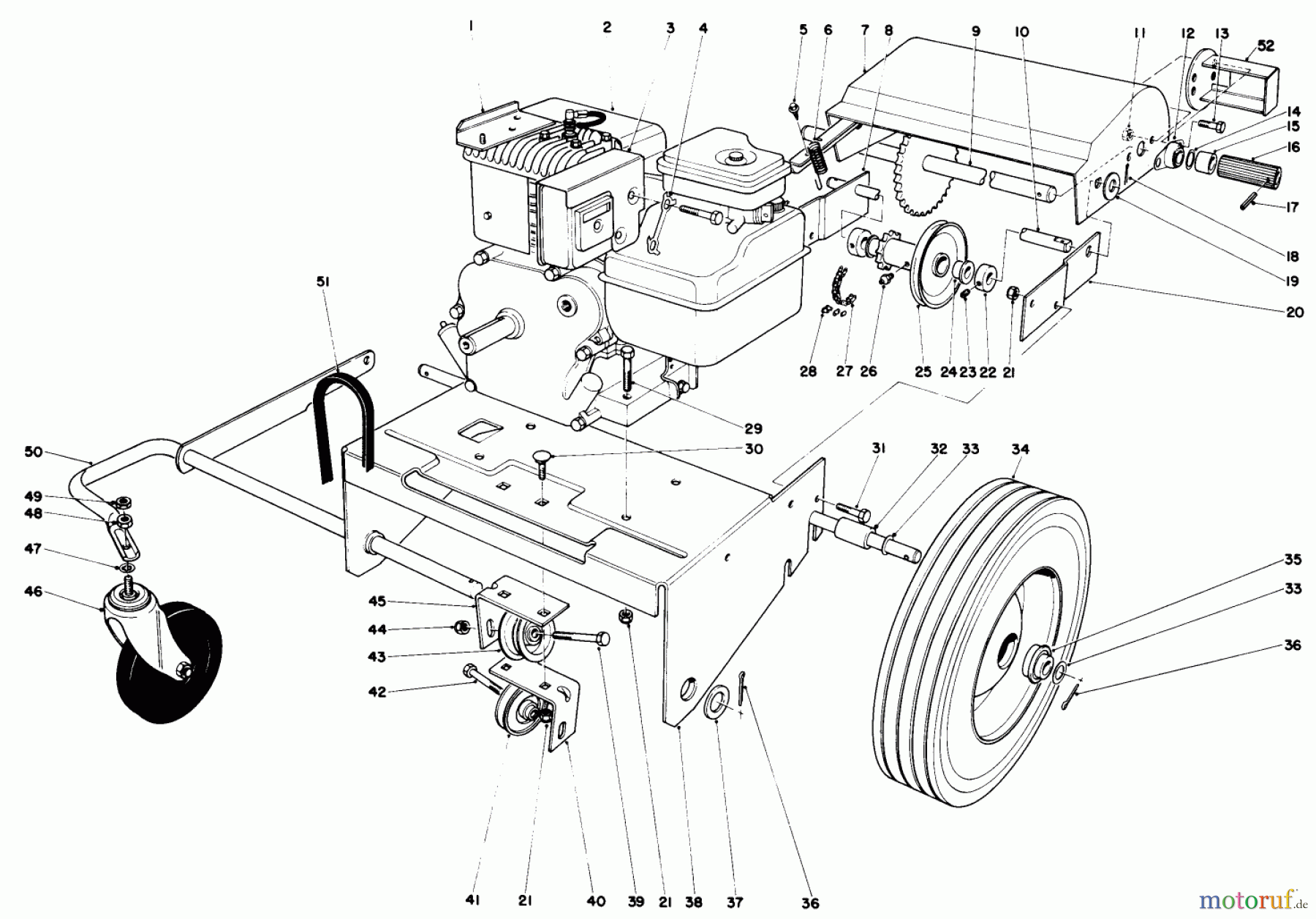  Laubbläser / Laubsauger 62923 - Toro 5 hp Lawn Vacuum (SN: 9000001 - 9999999) (1979) ENGINE AND BASE ASSEMBLY (MODEL 62923)