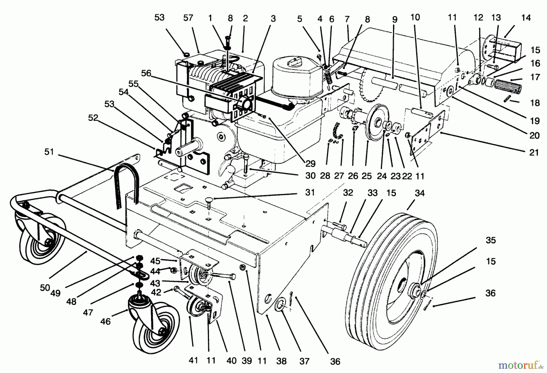  Laubbläser / Laubsauger 62924 - Toro 5 hp Lawn Vacuum (SN: 5900001 - 5999999) (1995) ENGINE & BASE ASSEMBLY