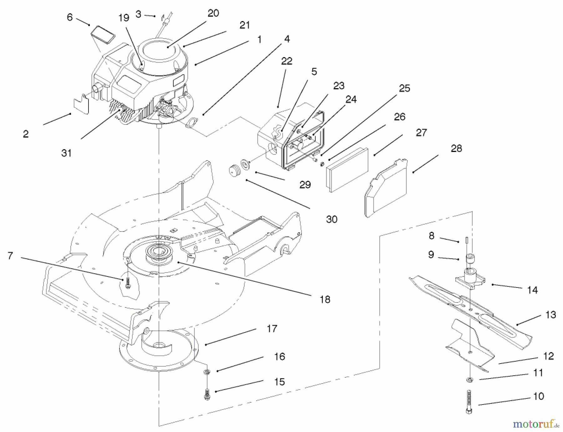  Rasenmäher 22038 - Toro 53cm Walk-Behind Mower (SN: 230000001 - 230999999) (2003) ENGINE AND BLADE ASSEMBLY