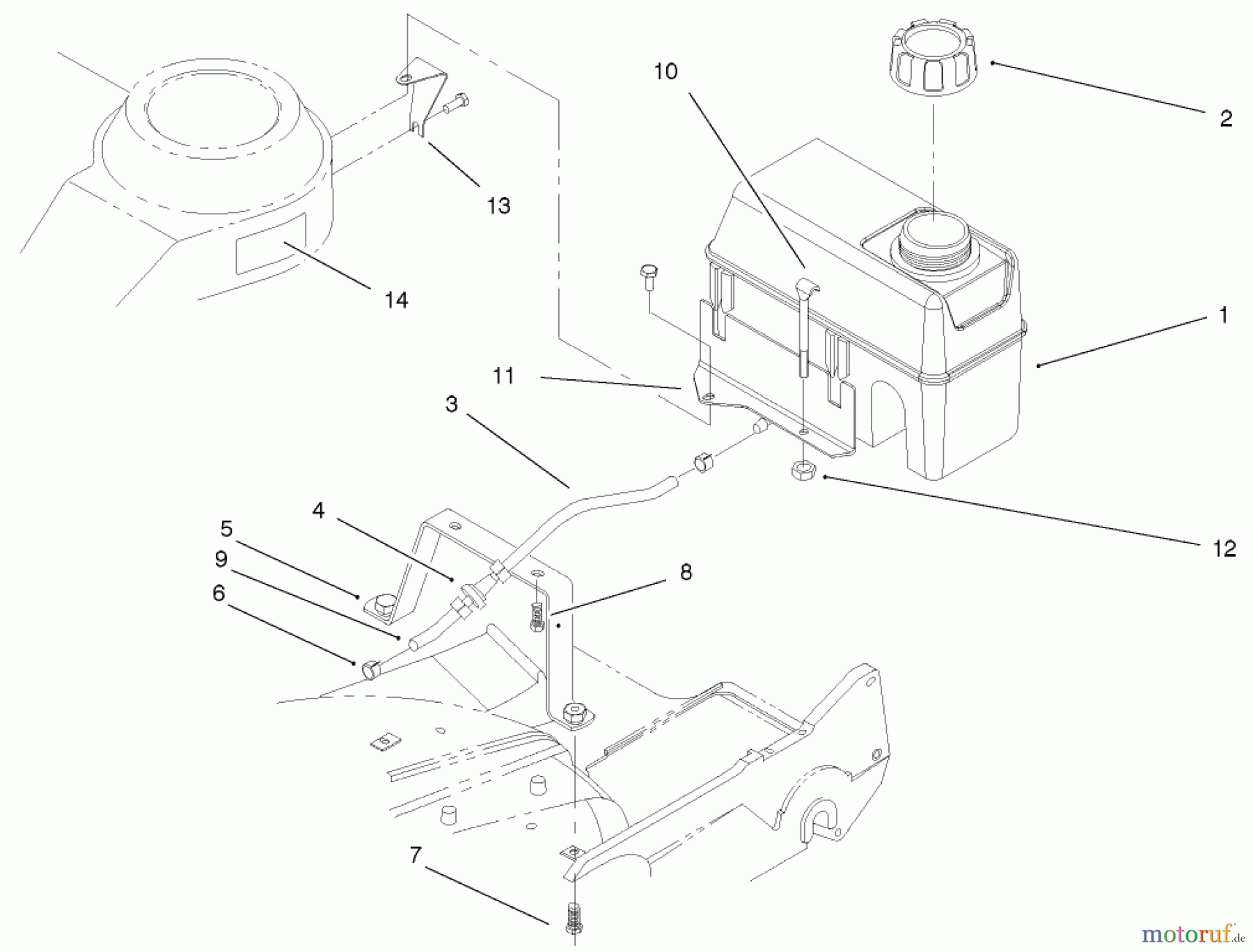  Rasenmäher 22038 - Toro 53cm Walk-Behind Mower (SN: 210000001 - 210999999) (2001) FUEL TANK AND BRACKET ASSEMBLY