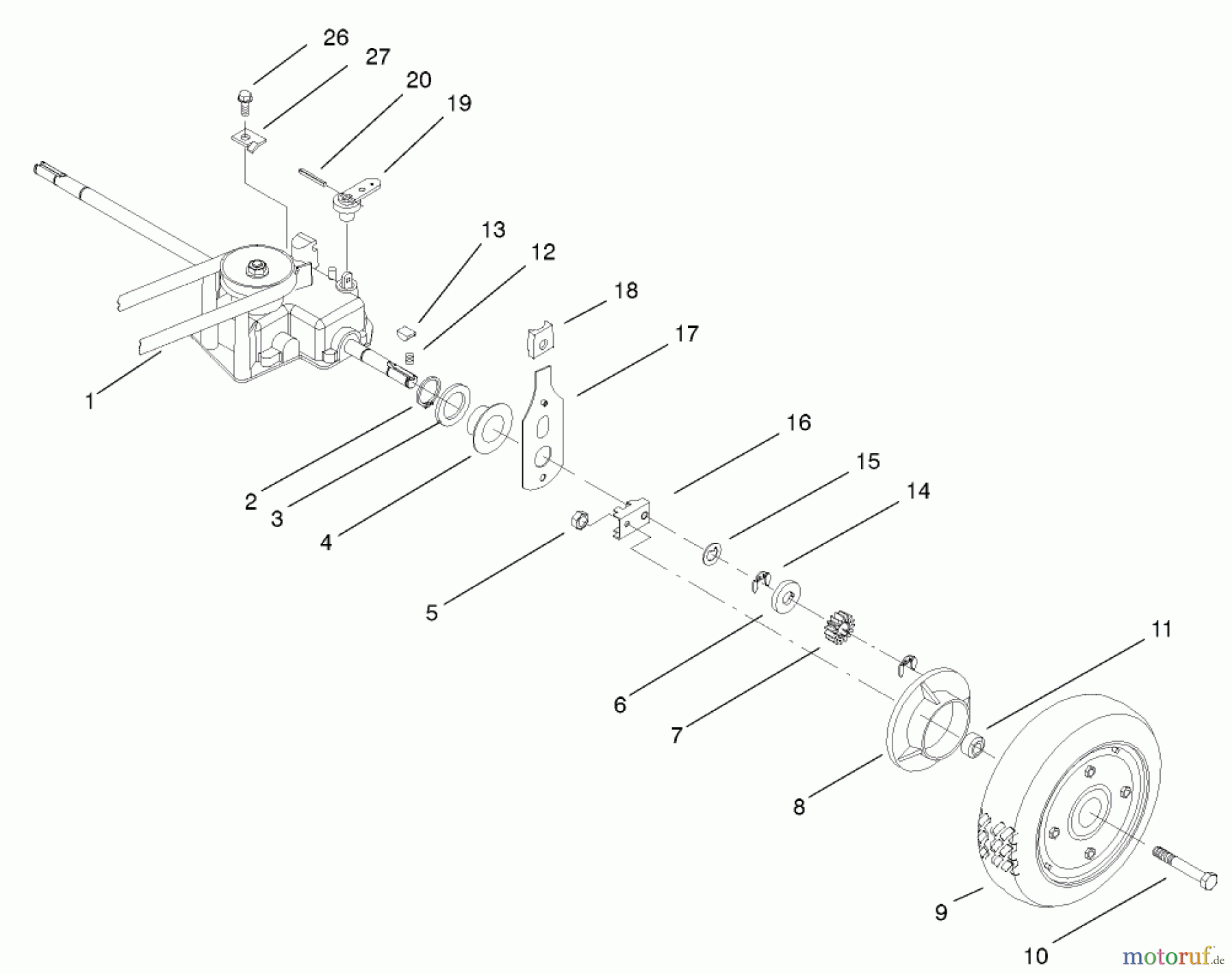  Rasenmäher 22038 - Toro 53cm Walk-Behind Mower (SN: 220000001 - 220999999) (2002) GEAR CASE AND REAR WHEEL ASSEMBLY