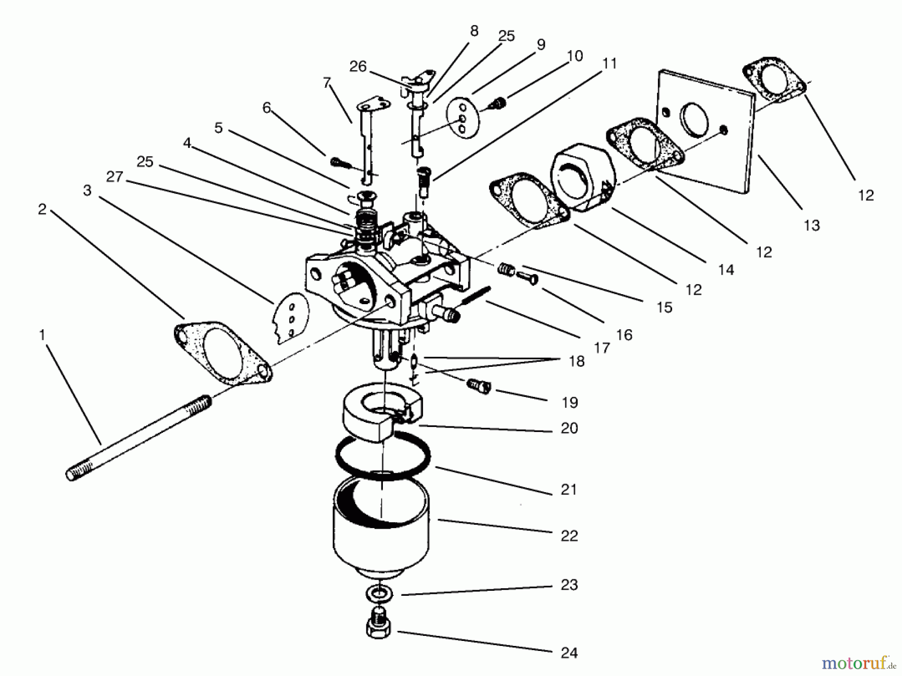  Rasenmäher 22038B - Toro 53cm Walk-Behind Mower (SN: 69000001 - 69999999) (1996) CARBURETOR ASSEMBLY (MODEL NO. 47PS5-3)(MODEL NO. 22038B)(MODEL NO. 47PT6-3)(MODEL NO. 22038)