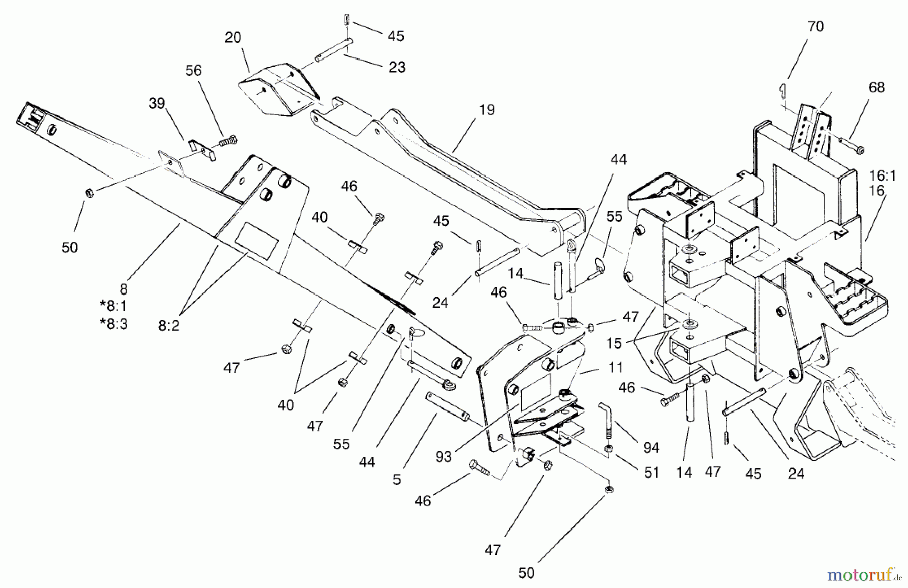  Compact Utility Attachments 22412 - Toro Backhoe, Dingo Compact Utility Loader (SN: 990001 - 999999) (1999) FRAME, BOOM AND STABILIZER ASSEMBLY #1