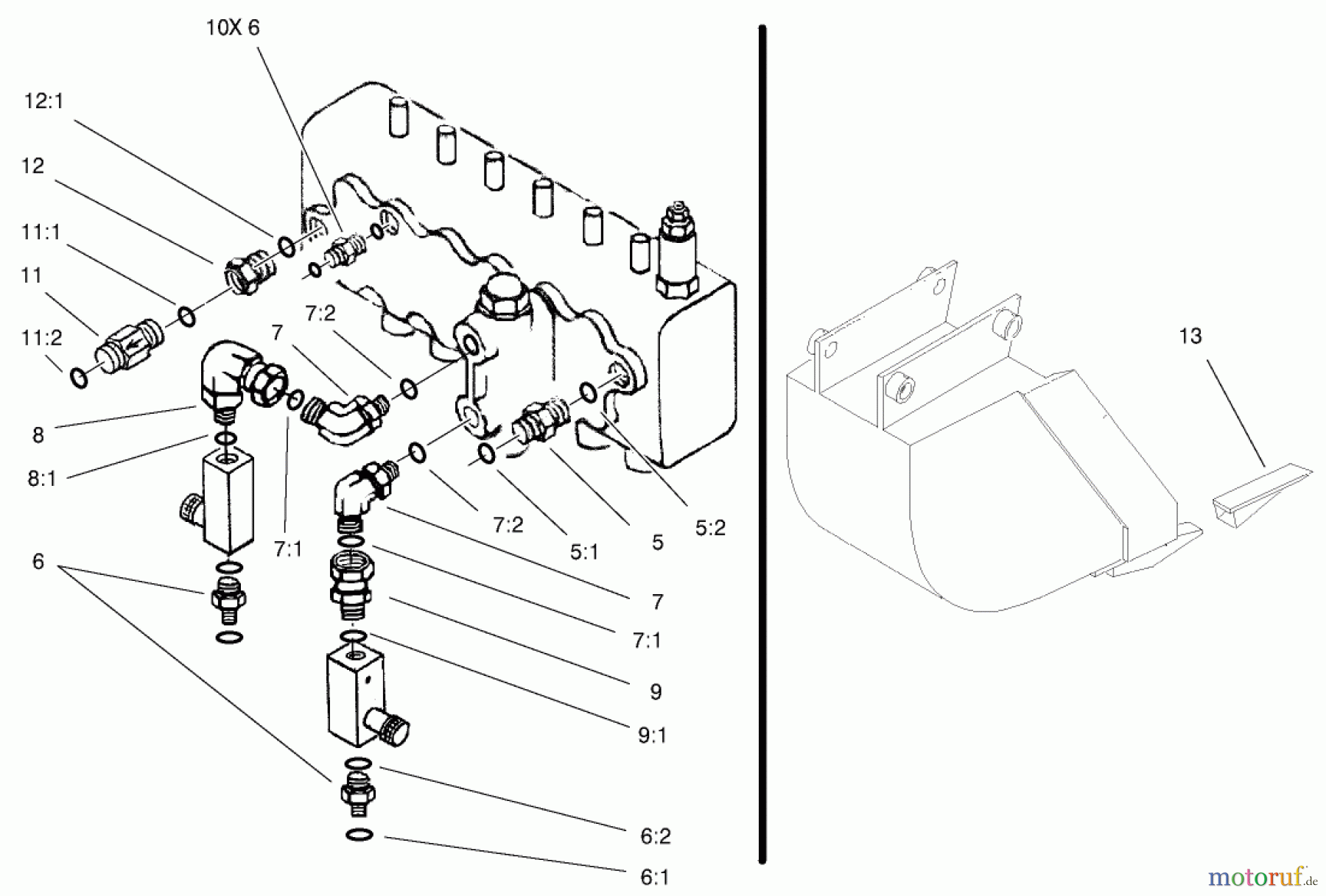  Compact Utility Attachments 22412 - Toro Backhoe, Dingo Compact Utility Loader (SN: 990001 - 999999) (1999) HYDRAULIC FITTINGS AND TOOTH ASSEMBLY