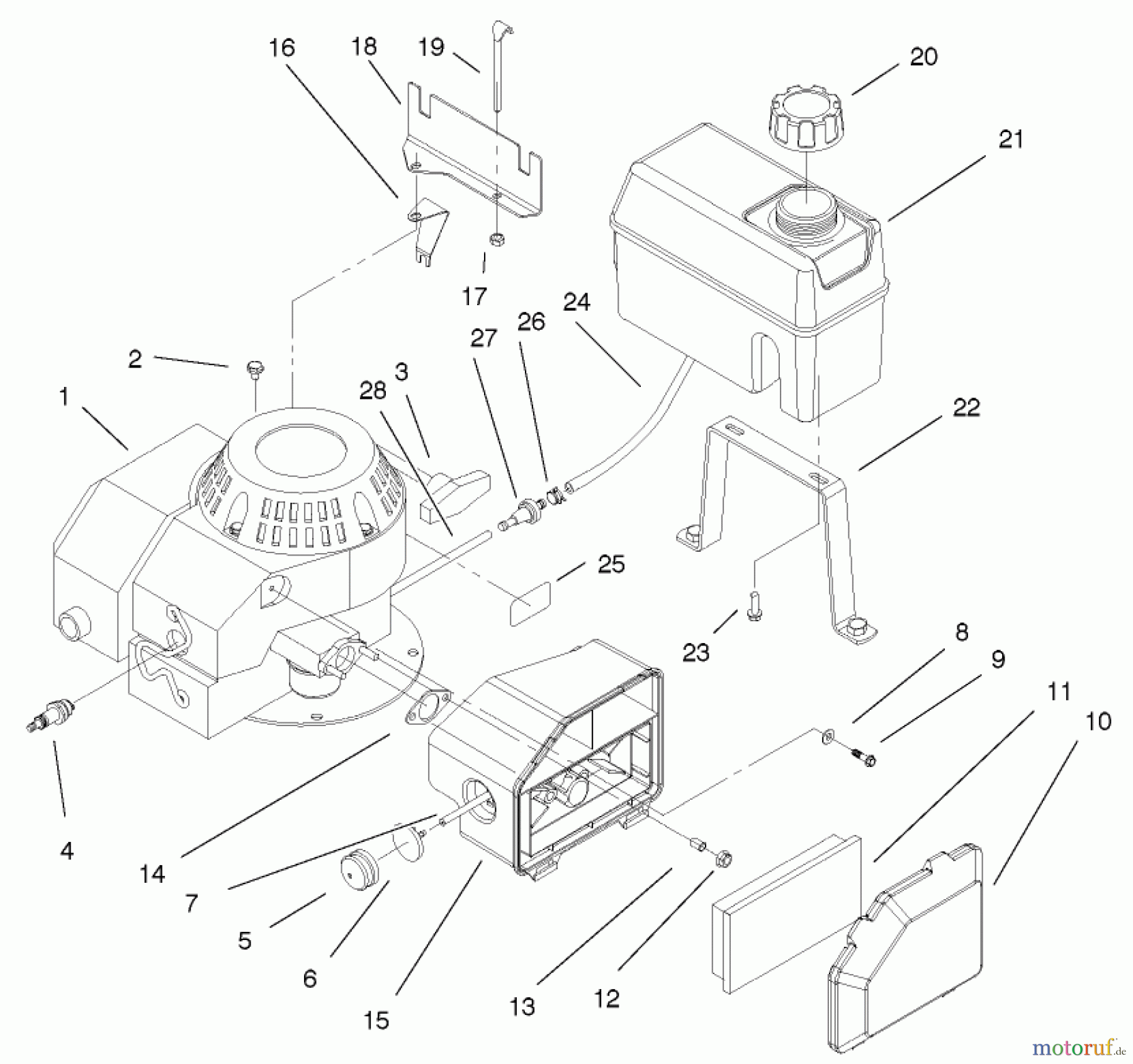  Rasenmäher 22043 - Toro Recycler Mower (SN: 220000001 - 220999999) (2002) FUEL TANK AND BRACKET ASSEMBLY