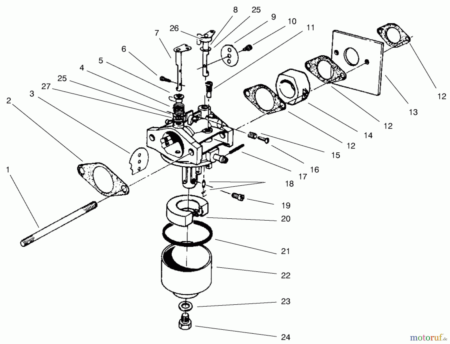  Rasenmäher 22043 - Toro Walk-Behind Mower (SN: 7900001 - 7999999) (1997) CARBURETOR ASSEMBLY (MODEL NO. 47PS5-3)(SERIAL NO. 6900001-7901902)(MODEL NO. 47PT7-3)(SERIAL NO. 7901903 & UP)