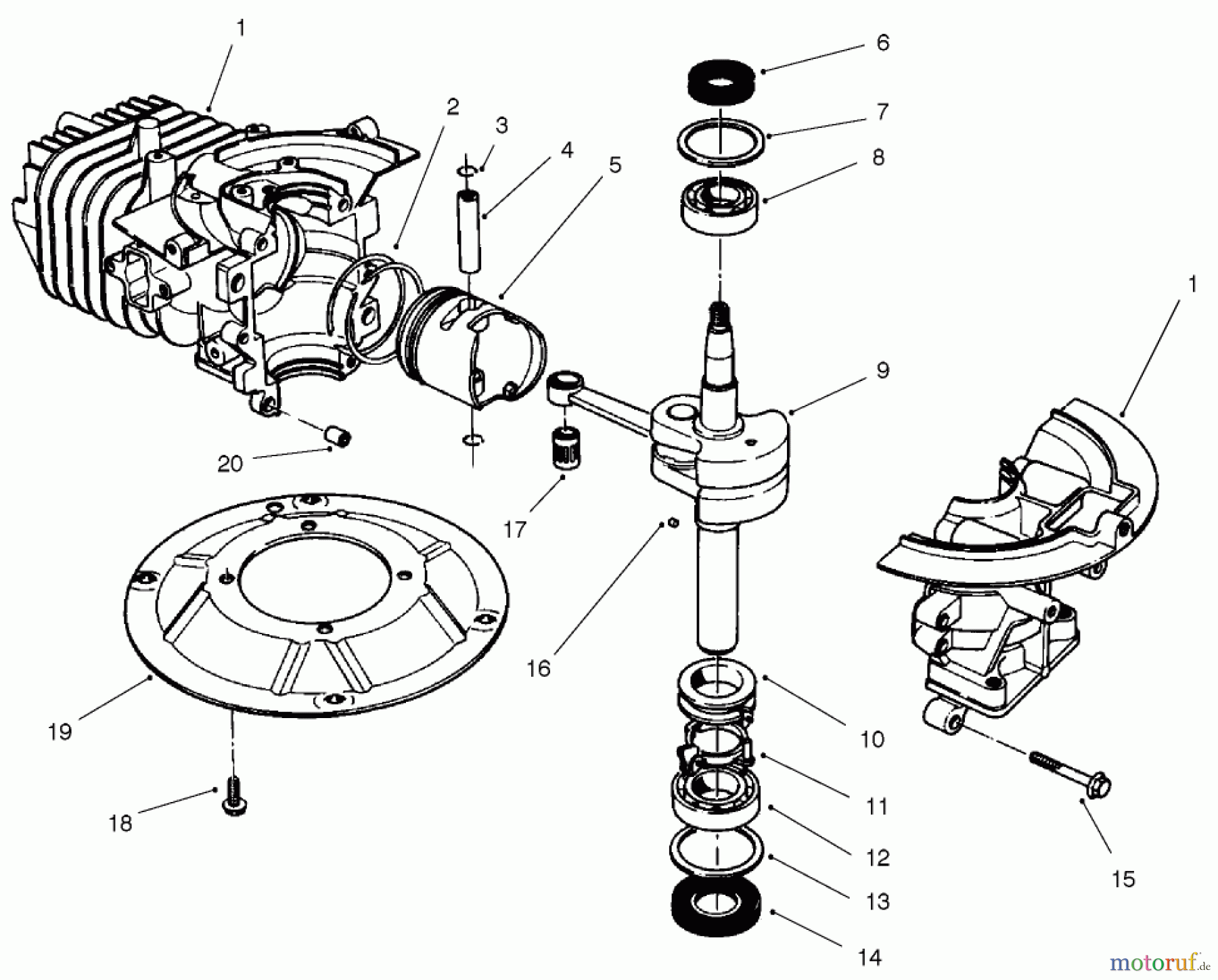  Rasenmäher 22045 - Toro 53cm Recycler Mower (SN: 220000001 - 220999999) (2002) CRANKCASE AND CRANKSHAFT ASSEMBLY