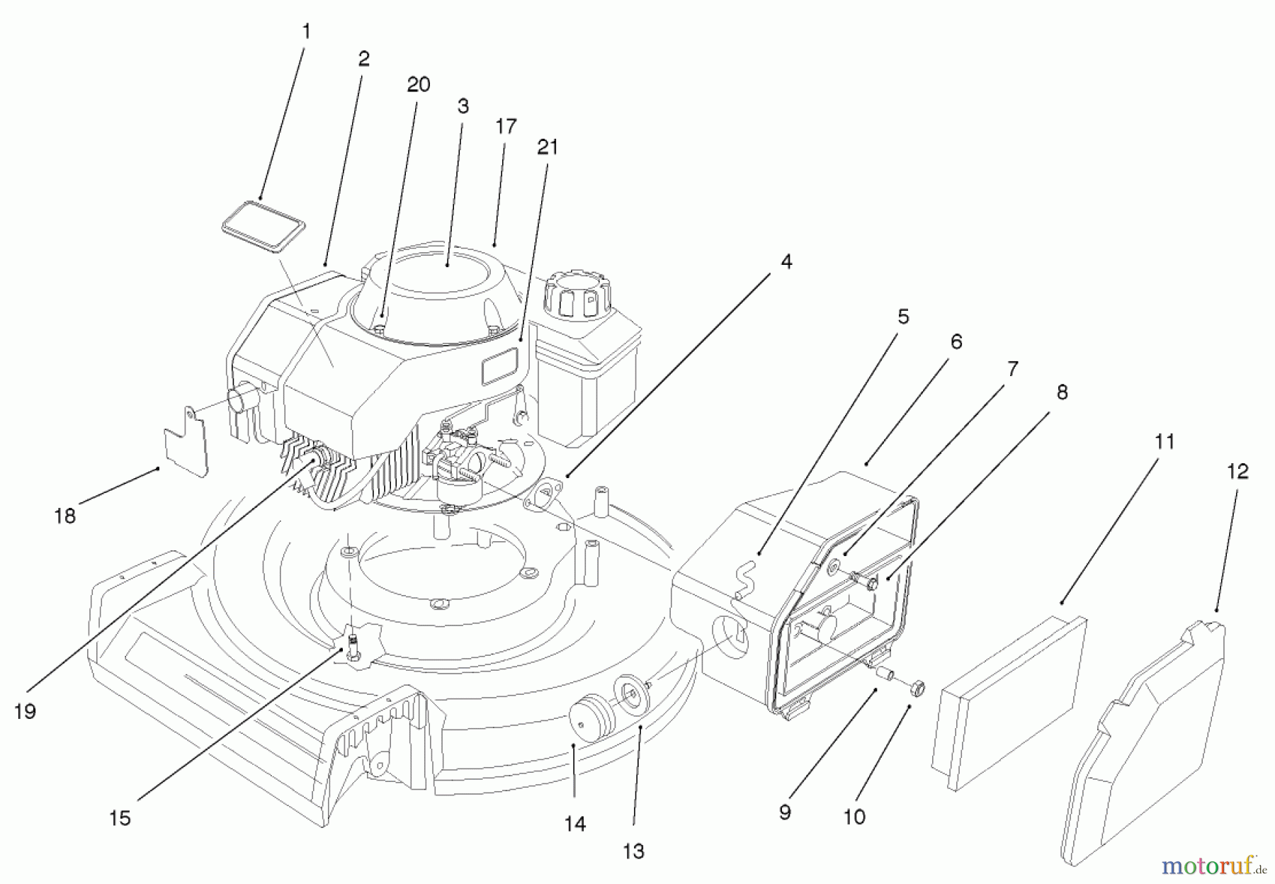  Rasenmäher 22045 - Toro 53cm Recycler Mower (SN: 230000001 - 230999999) (2003) ENGINE AND AIR FILTER ASSEMBLY