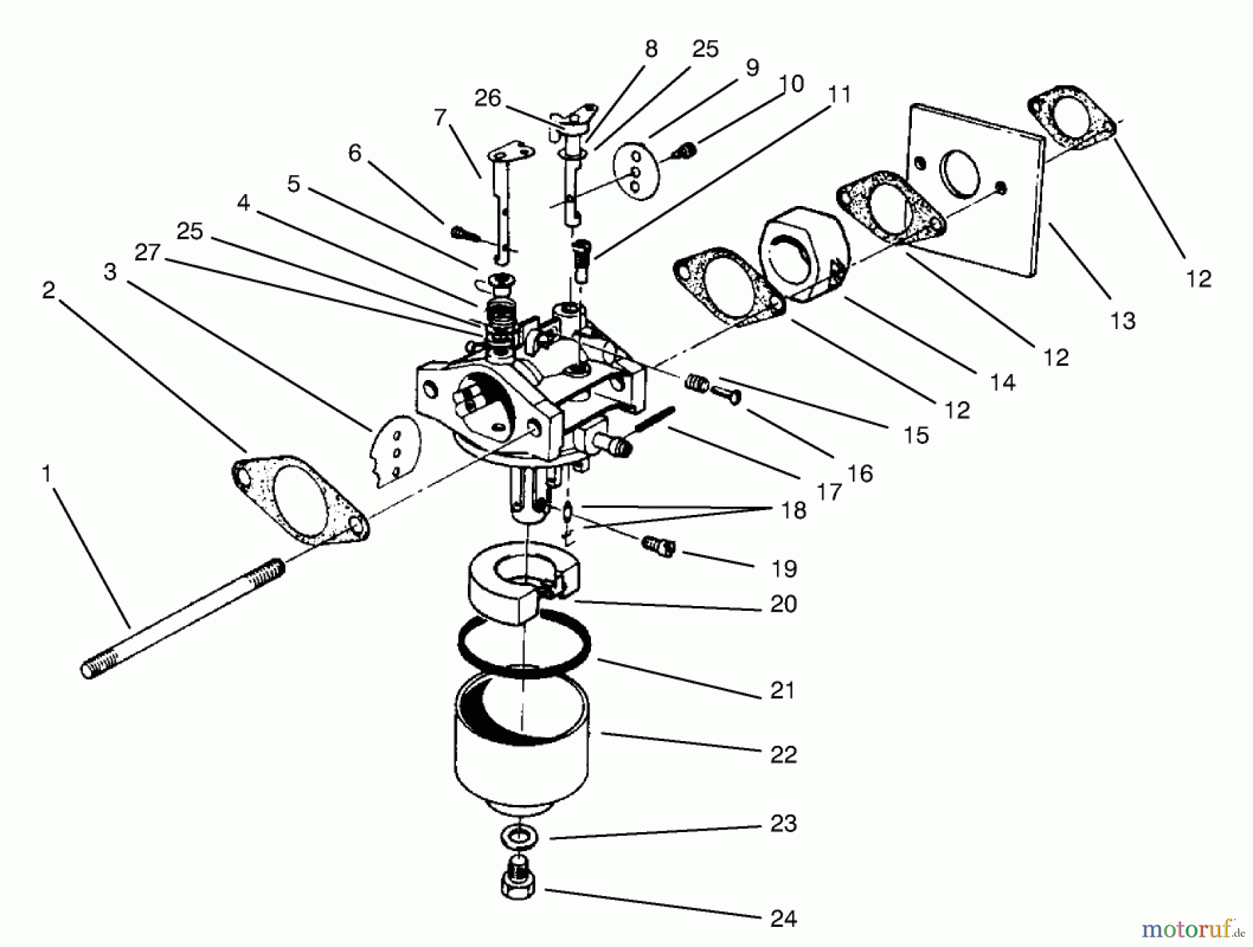  Rasenmäher 22045B - Toro Walk-Behind Mower (SN: 6900001 - 6999999) (1996) CARBURETOR ASSEMBLY (MODEL NO. 47PS5-7)(MODEL NO. 22045B)(MODEL NO. 47PT6-7)(MODEL NO. 22045)