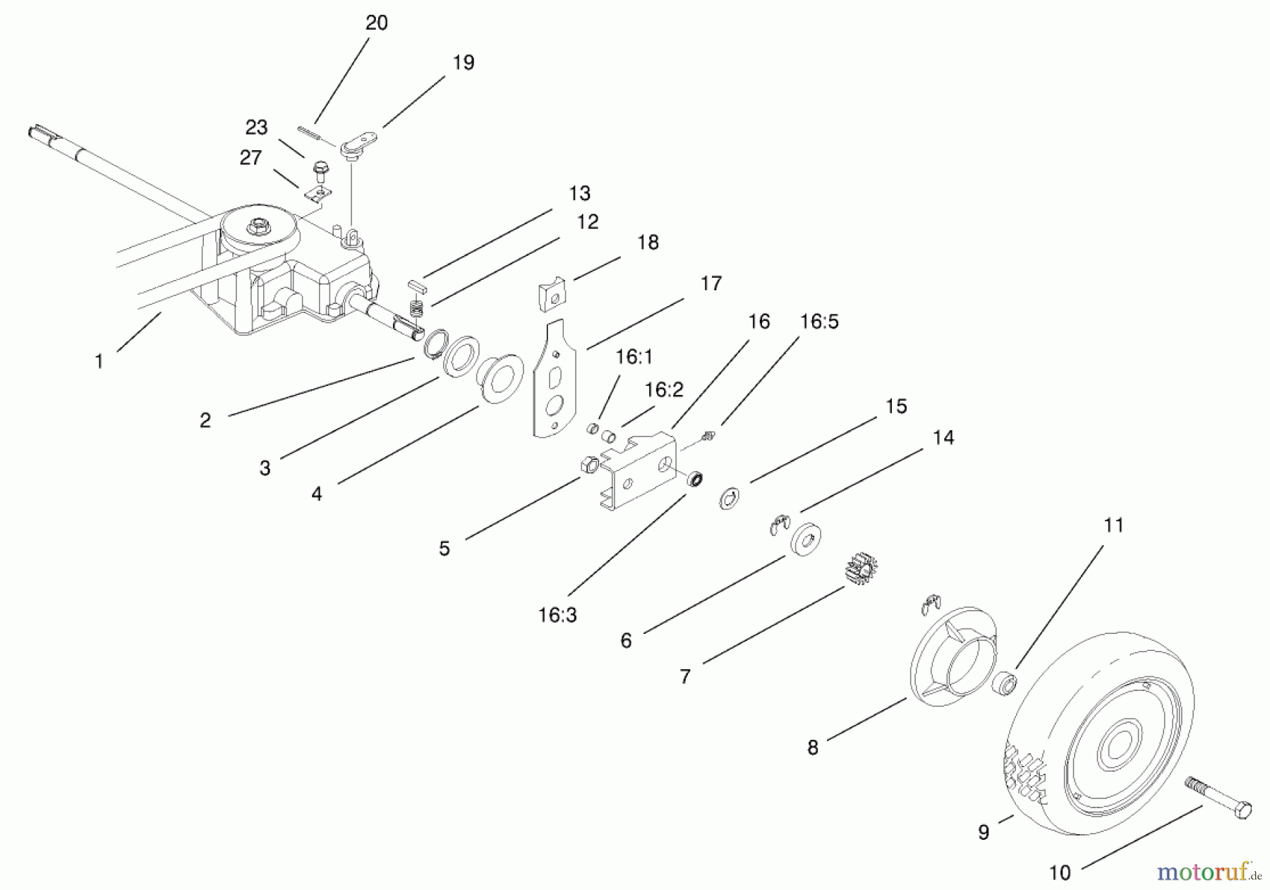  Rasenmäher 22173 - Toro 53cm Heavy-Duty Recycler Mower (SN: 220000001 - 220999999) (2002) GEAR CASE AND REAR WHEEL ASSEMBLY