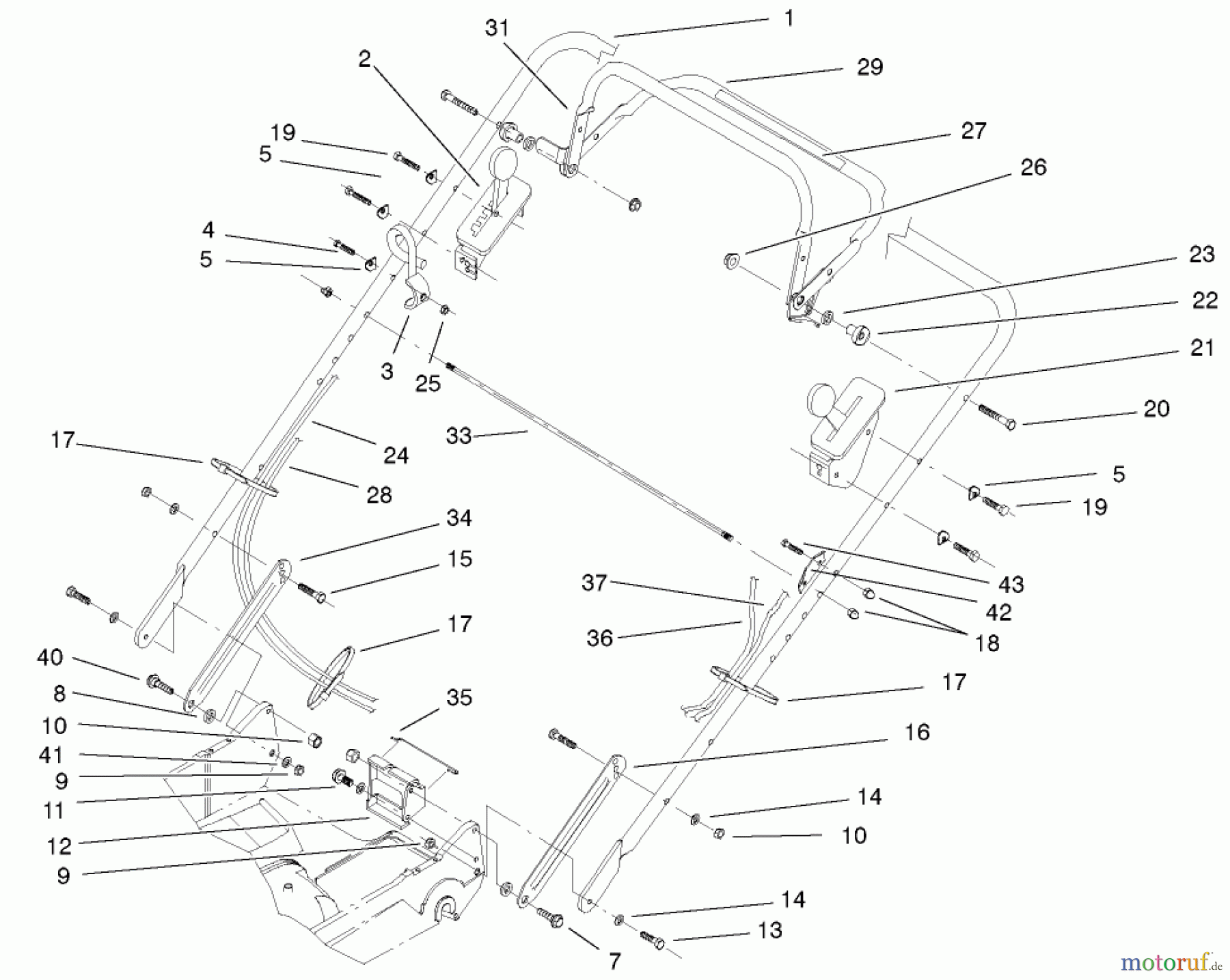  Rasenmäher 22174 - Toro 53cm Heavy-Duty Recycler Mower (SN: 210000001 - 210999999) (2001) HANDLE AND CONTROL ASSEMBLY