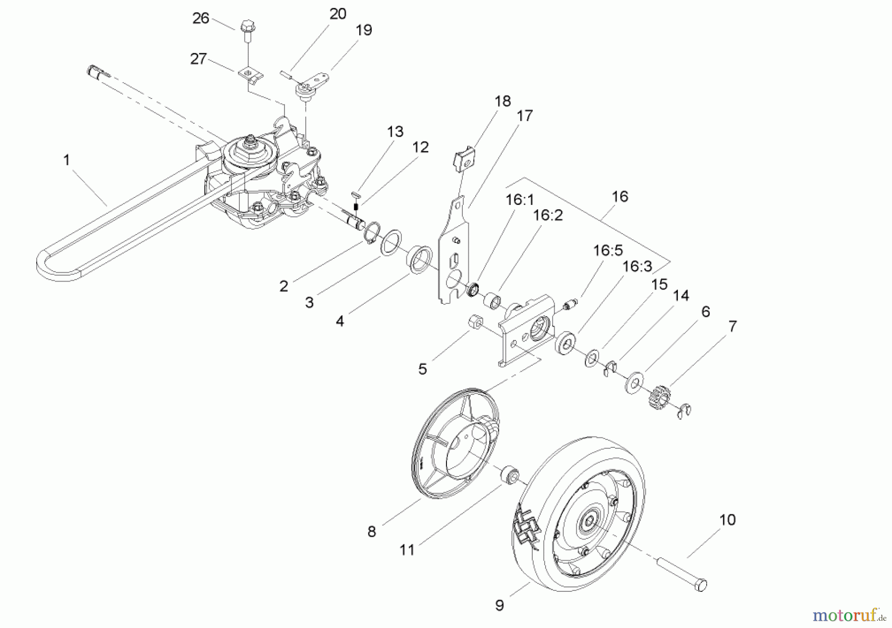  Rasenmäher 22176TE - Toro 53cm Heavy-Duty Recycler Mower (SN: 240000001 - 240999999) (2004) GEAR CASE AND REAR WHEEL ASSEMBLY