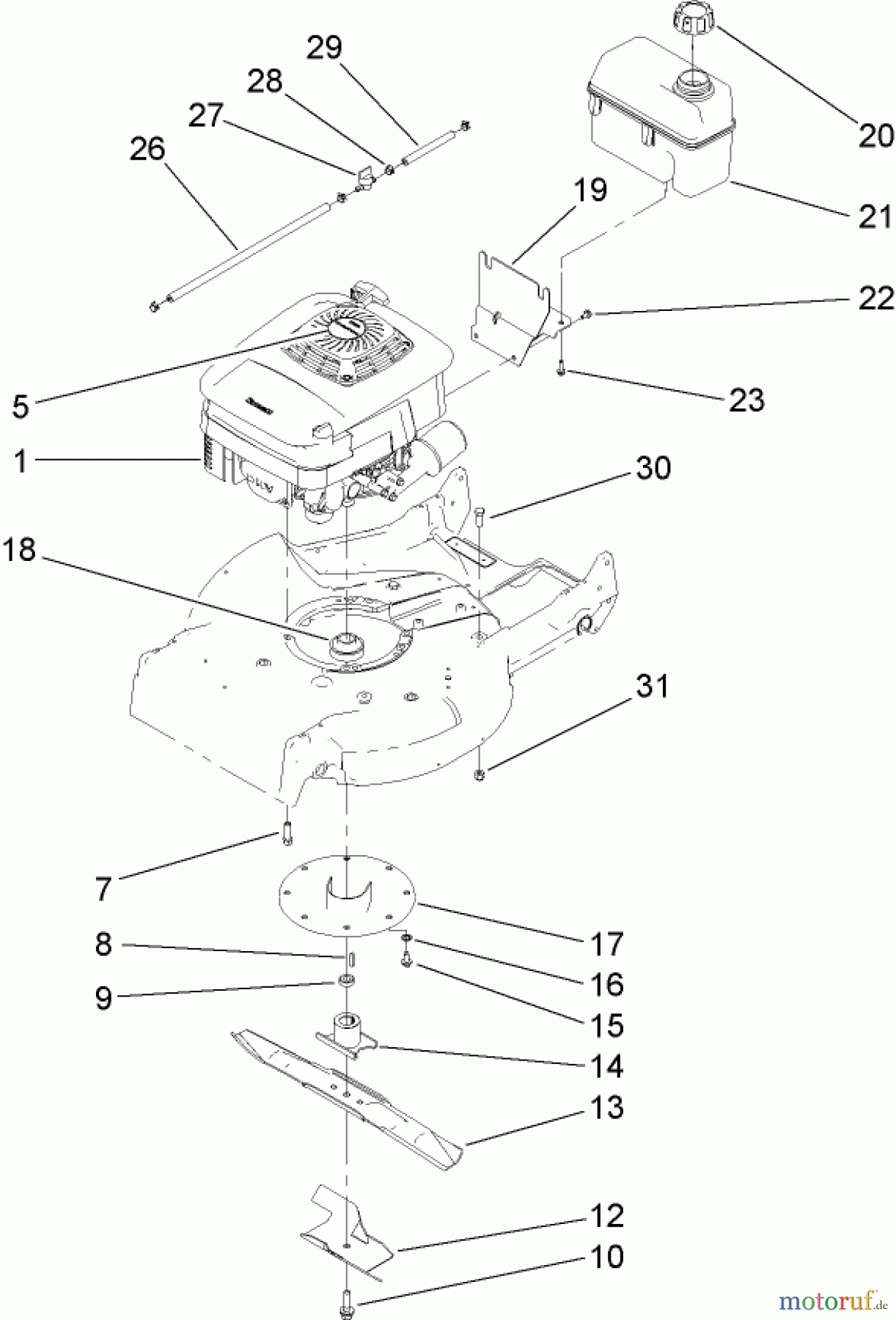  Rasenmäher 22176TE - Toro 53cm Heavy-Duty Recycler Mower (SN: 280000001 - 280999999) (2008) ENGINE, FUEL TANK AND BLADE ASSEMBLY