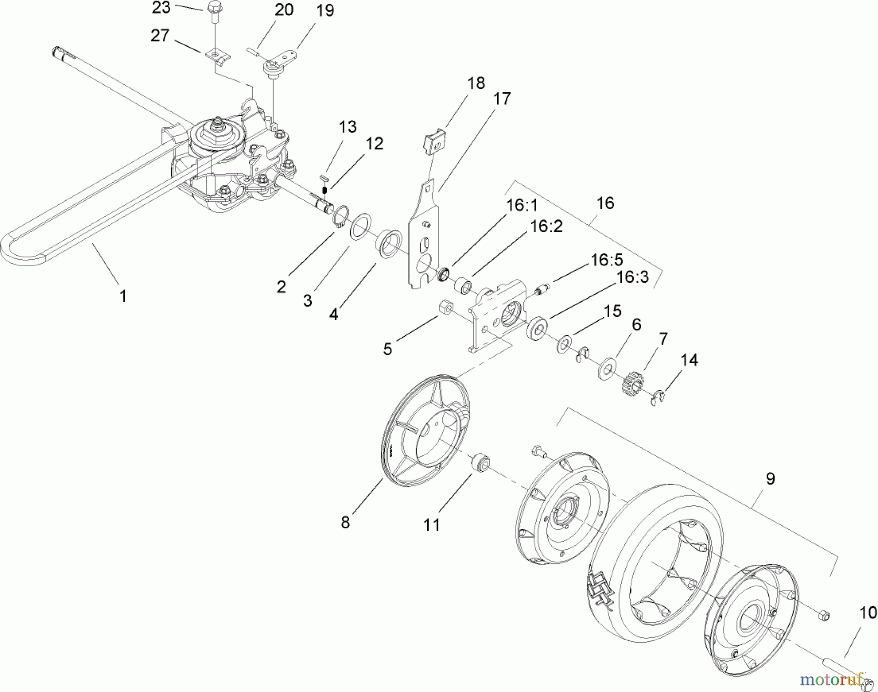  Rasenmäher 22177TE - Toro 53cm Heavy-Duty Recycler Mower (SN: 240000001 - 240999999) (2004) REAR DRIVE AND WHEEL ASSEMBLY