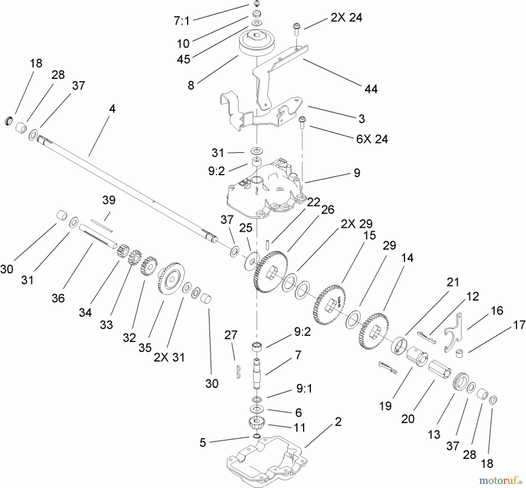  Rasenmäher 22178TE - Toro 53cm Heavy-Duty Rear Bagger Mower (SN: 290000001 - 290999999) (2009) GEAR CASE ASSEMBLY NO. 110-2100