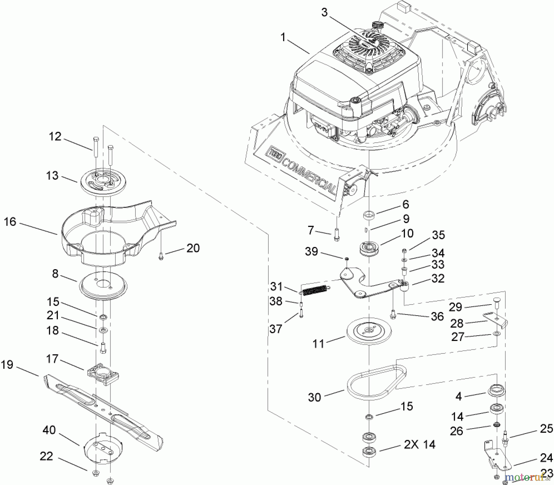  Rasenmäher 22179TE - Toro 53cm Heavy-Duty Rear Bagger Mower (SN: 260000001 - 260999999) (2006) ENGINE AND BLADE BRAKE CLUTCH ASSEMBLY