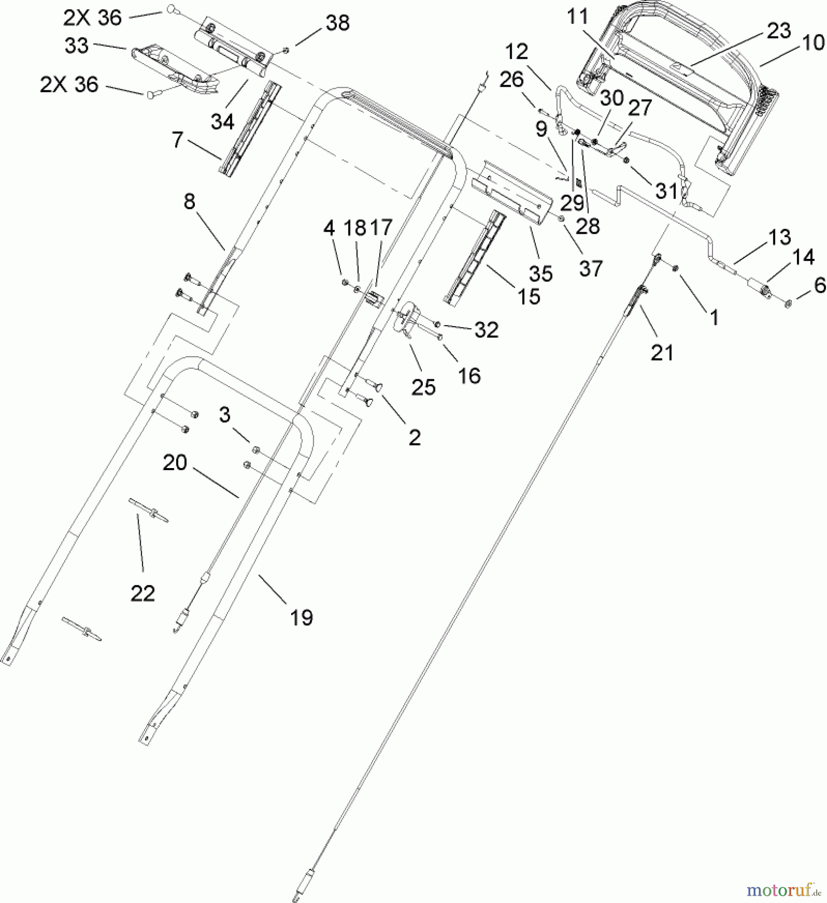  Rasenmäher 22179TE - Toro 53cm Heavy-Duty Rear Bagger Mower (SN: 270000001 - 270004000) (2007) HANDLE AND CABLE ASSEMBLY