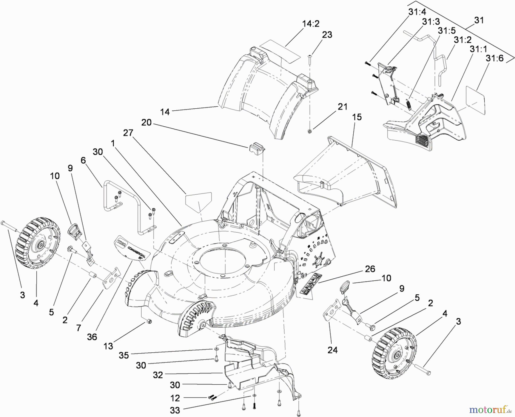  Rasenmäher 22186TE - Toro Commercial 53cm Mower (SN: 312000001 - 312999999) (2012) HOUSING AND TUNNEL ASSEMBLY