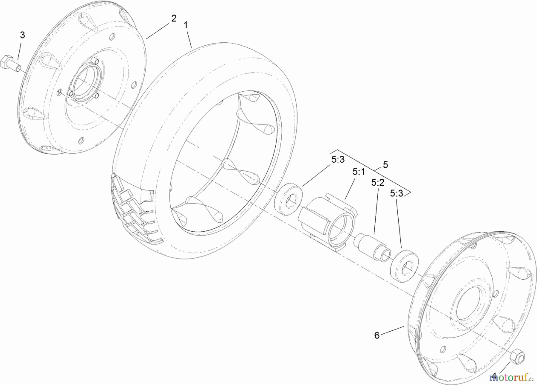  Rasenmäher 22187TE - Toro 53cm Heavy-Duty Recycler Walk-Behind Mower (SN: 312000001 - 312999999) (2012) REAR WHEEL AND TIRE ASSEMBLY NO. 121-1379