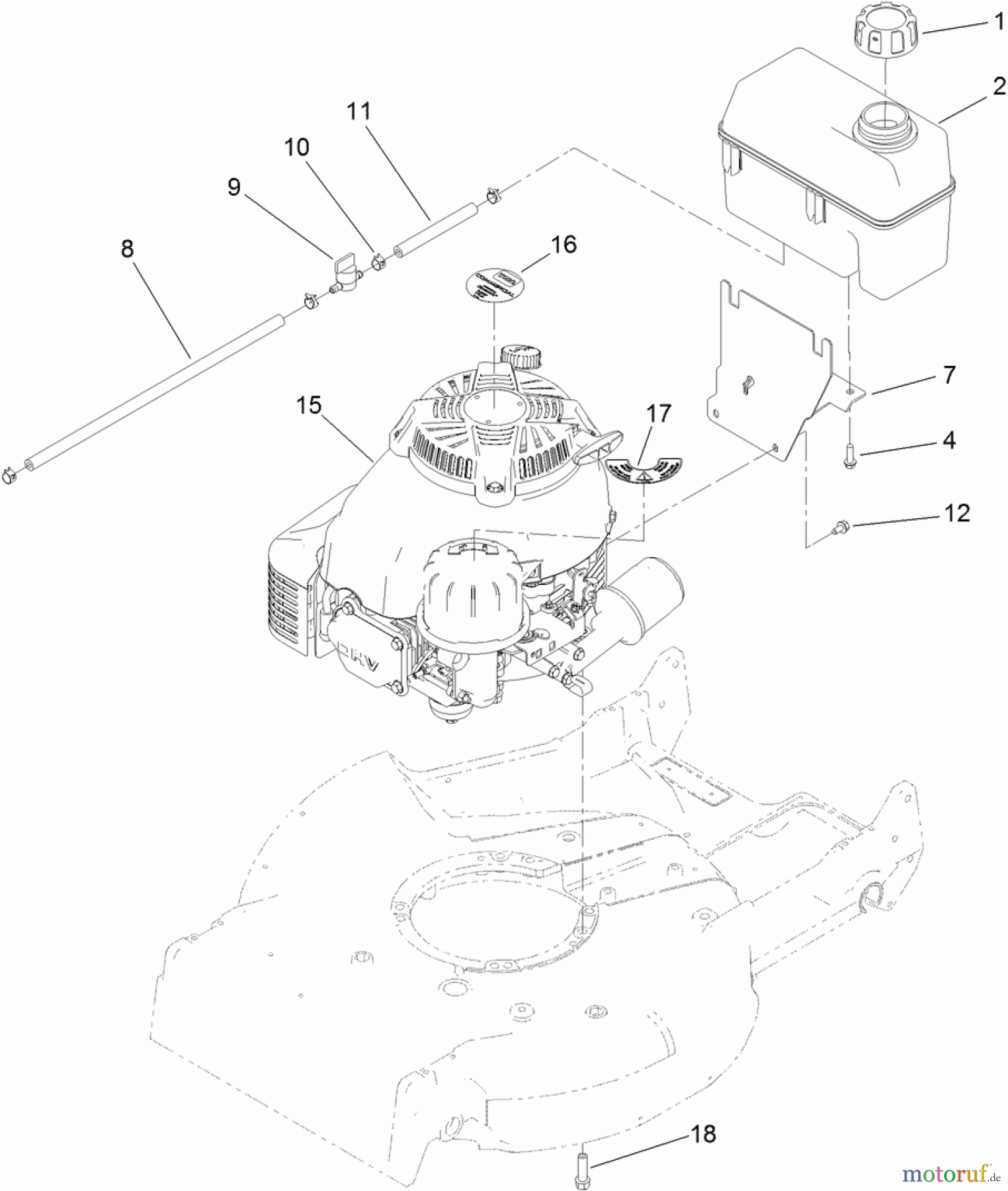  Rasenmäher 22188TE - Toro 53cm Heavy-Duty Recycler Walk-Behind Mower (SN: 312000001 - 312999999) (2012) ENGINE AND FUEL TANK ASSEMBLY